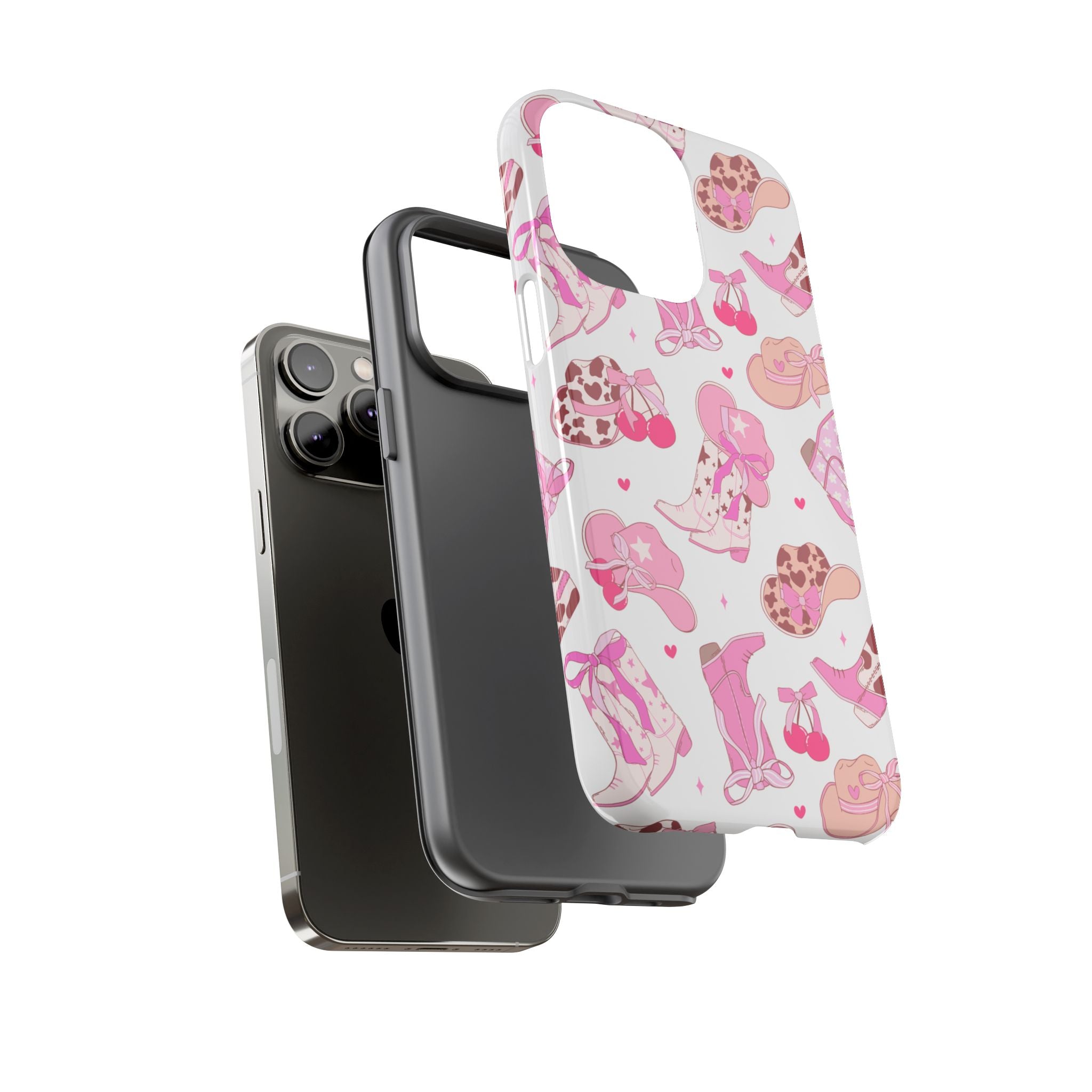 Pink Cowgirl Phone Case - Cute Western Boots & Hats Pattern Tough Case