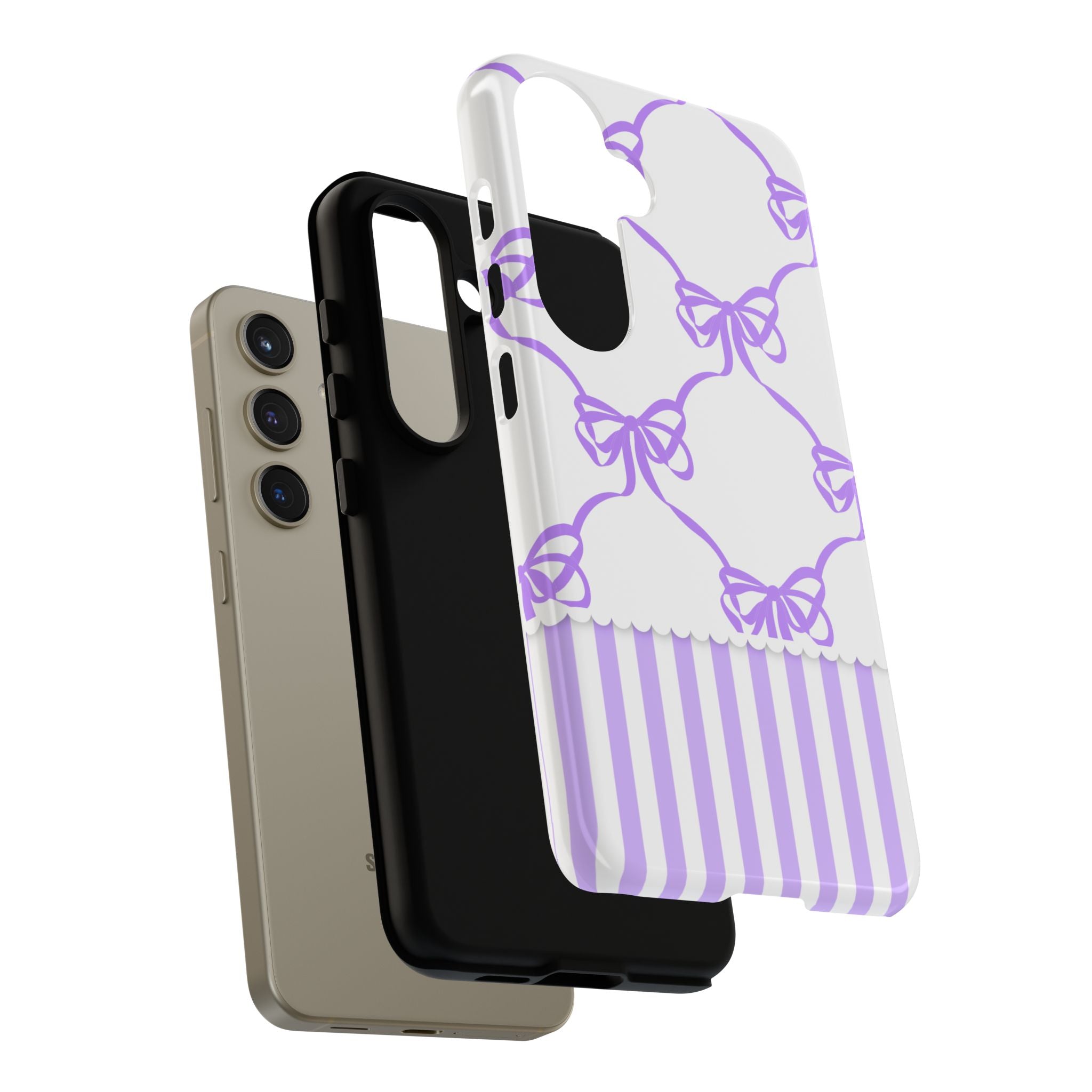 Lavender Bow Pattern Tough Phone Case - Striped Cute iPhone Cover