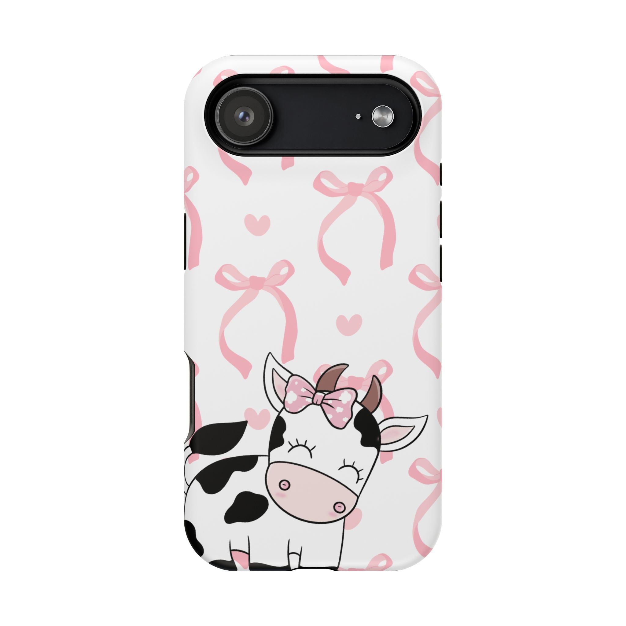 Cute Cow Phone Case — Pink Bows Magnetic Impact-Resistant Case