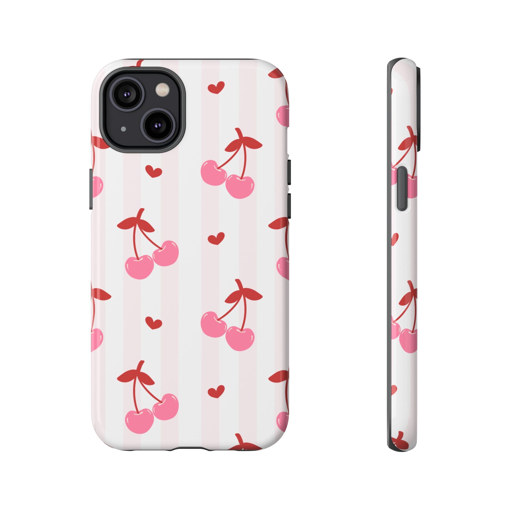Pink Cherry Pattern Tough Phone Case — Cute Retro Fruit Design