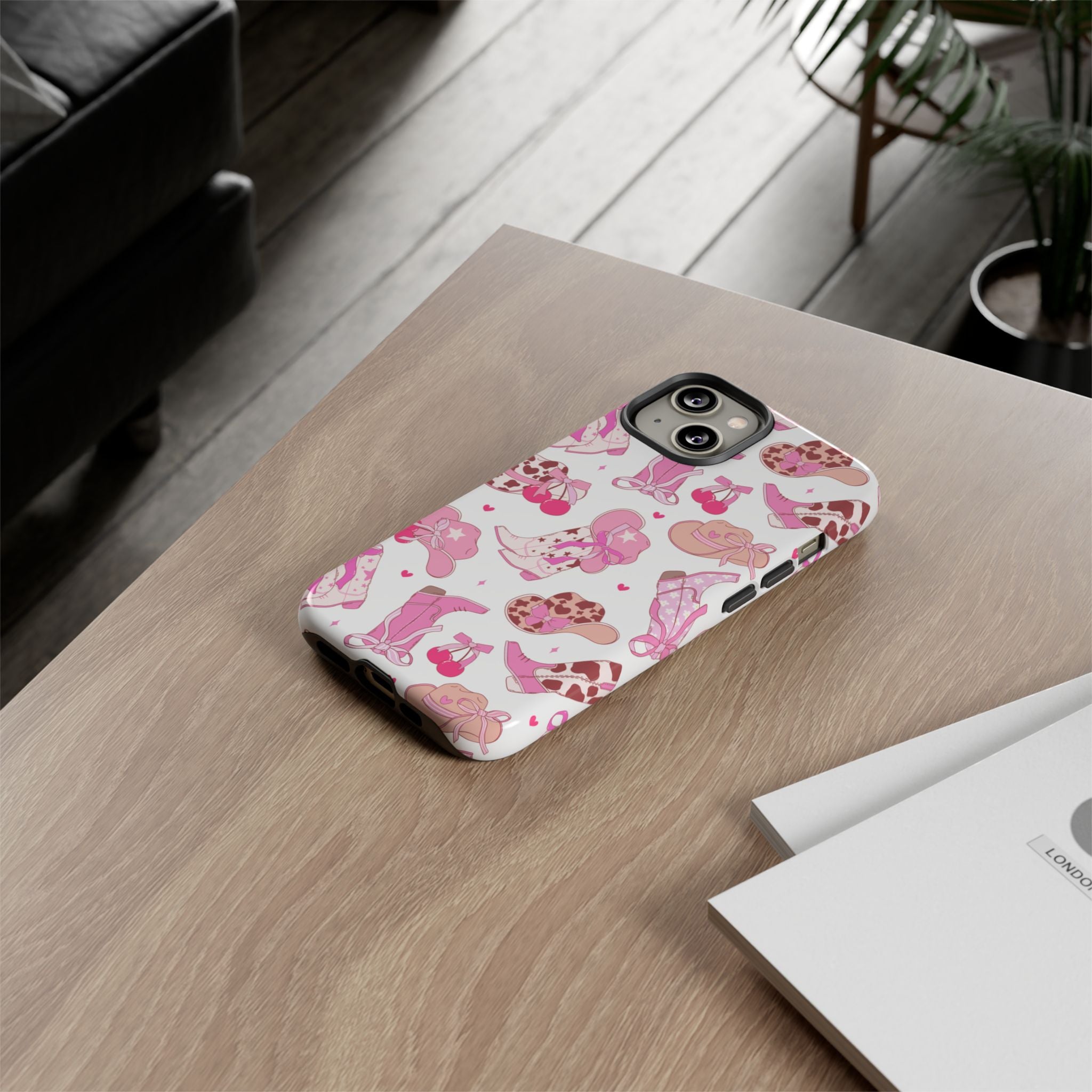 Pink Cowgirl Phone Case - Cute Western Boots & Hats Pattern Tough Case