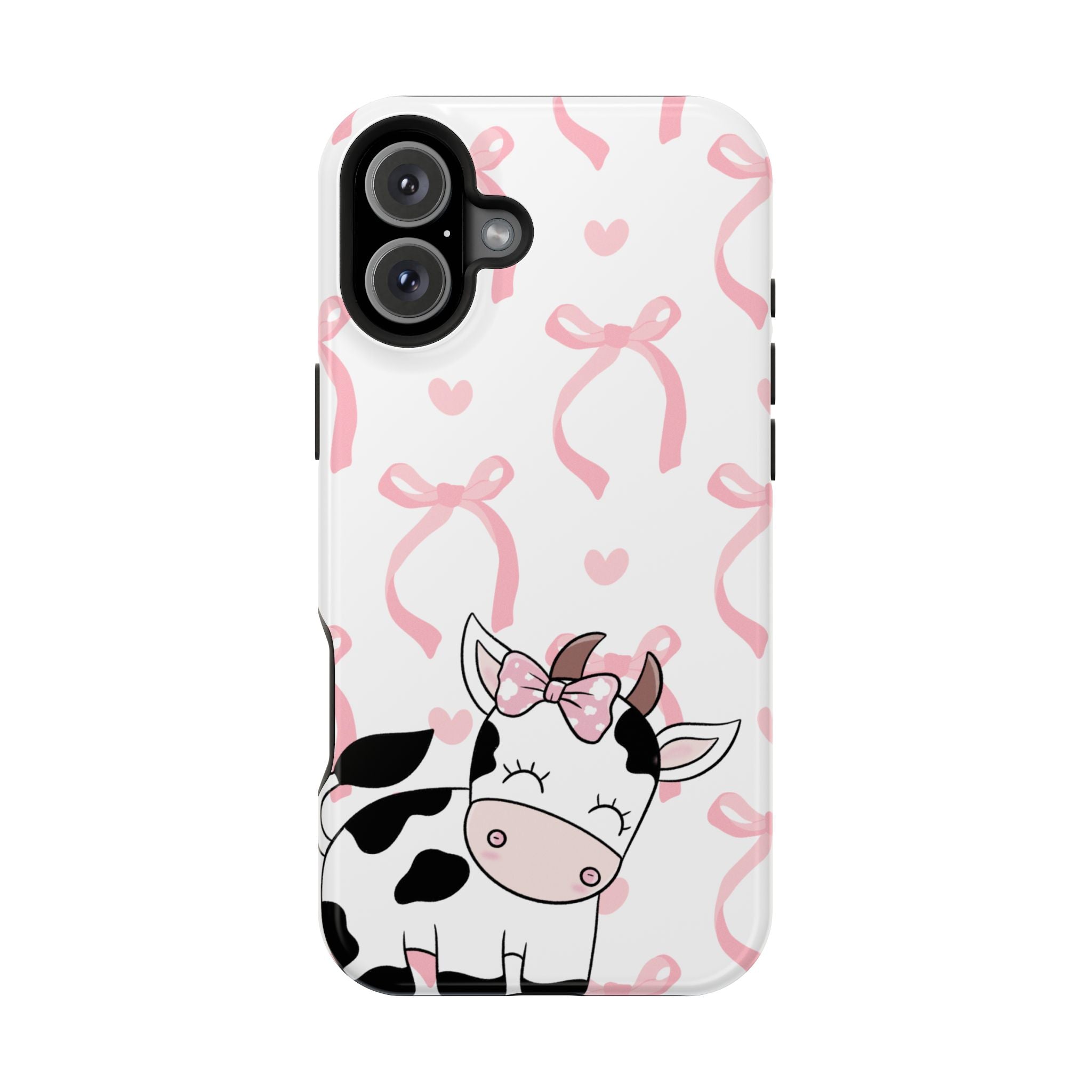 Cute Cow Phone Case — Pink Bows Magnetic Impact-Resistant Case