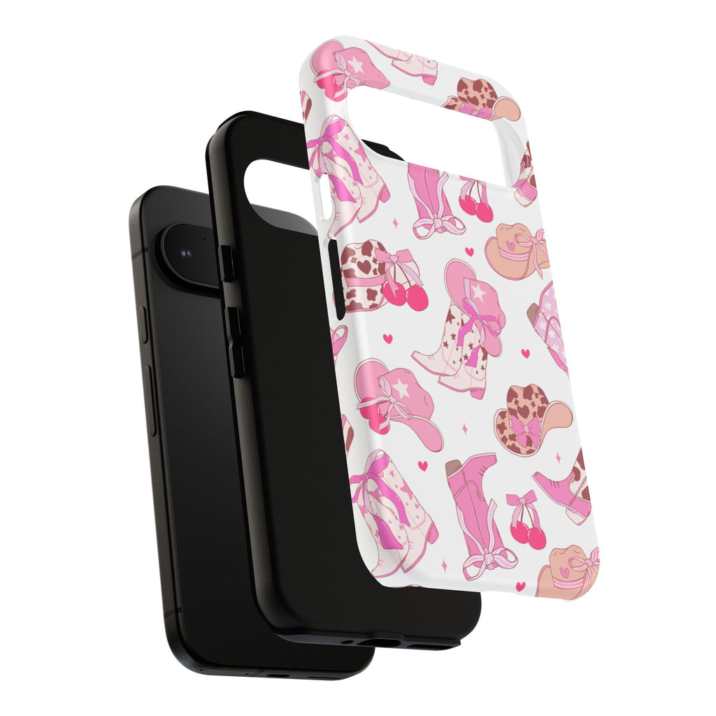 Pink Cowgirl Phone Case - Cute Western Boots & Hats Pattern Tough Case