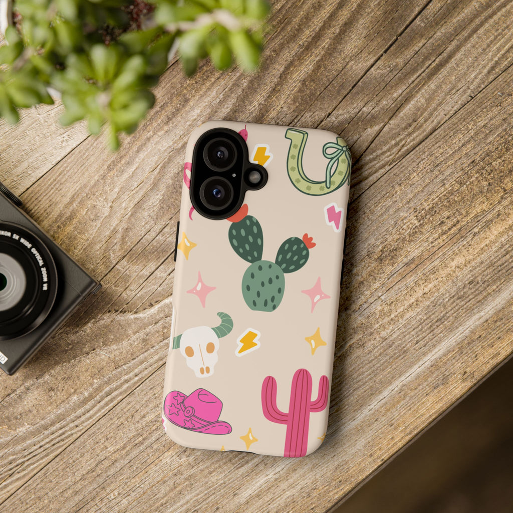 Cactus Cowgirl Phone Case — Cute Western Desert Pattern Tough Case