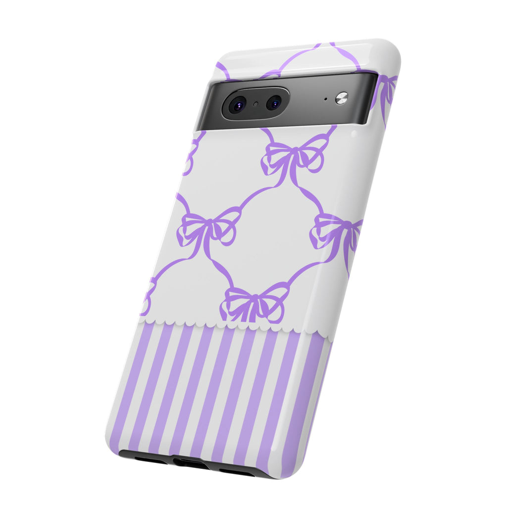 Lavender Bow Pattern Tough Phone Case - Striped Cute iPhone Cover