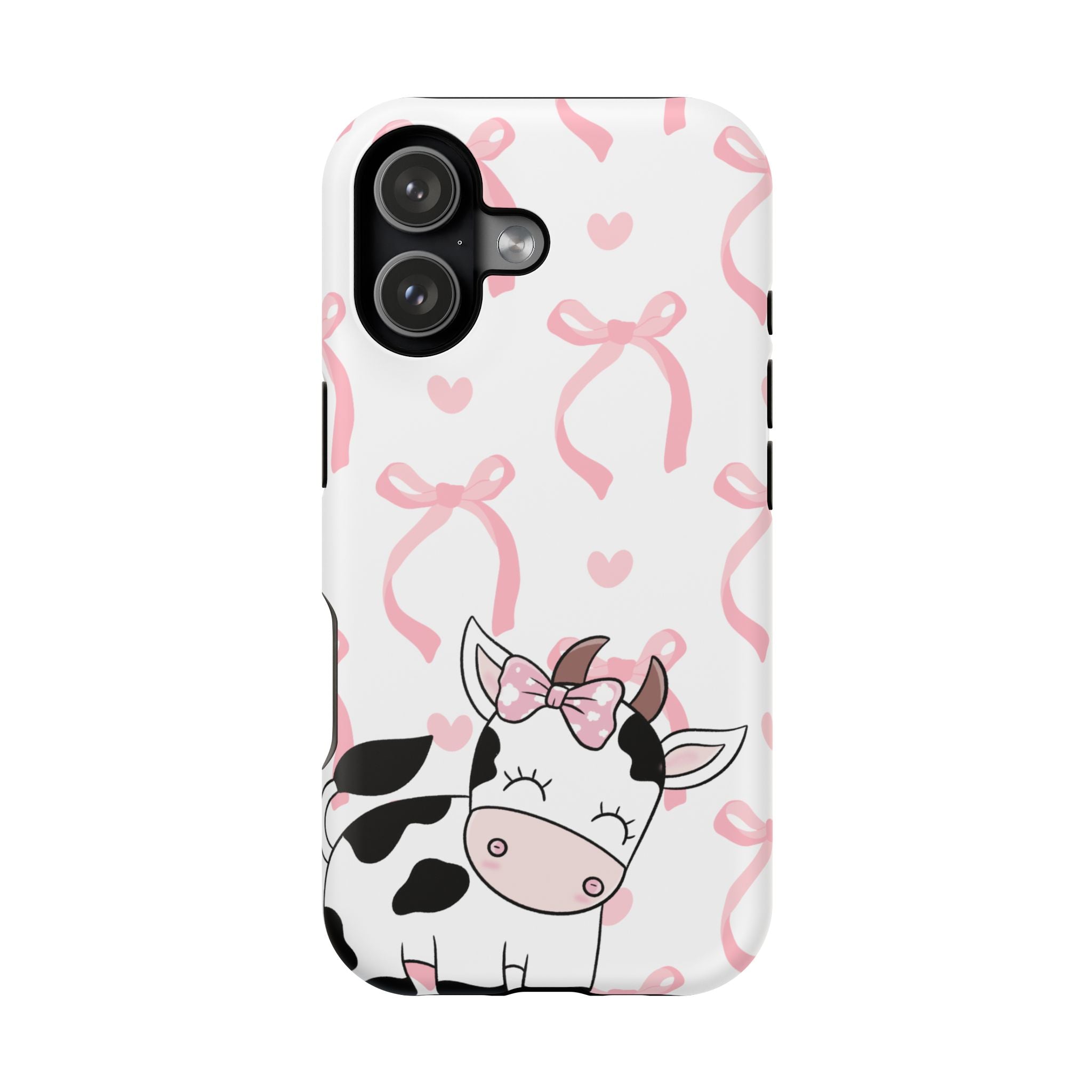 Cute Cow Phone Case — Pink Bows Magnetic Impact-Resistant Case