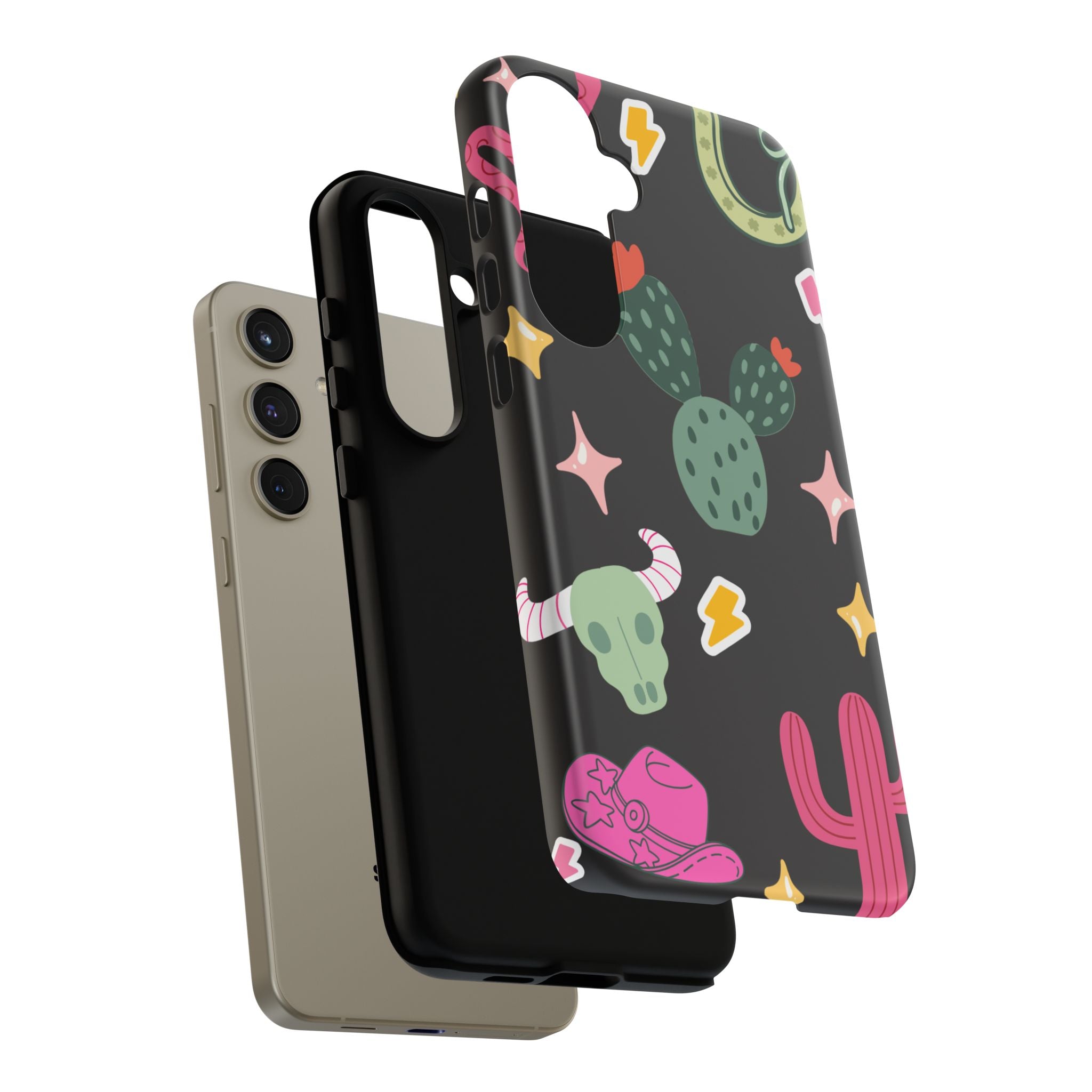 Southwest Desert Icons Tough Phone Case — Cactus, Cowboy & Skull Pattern