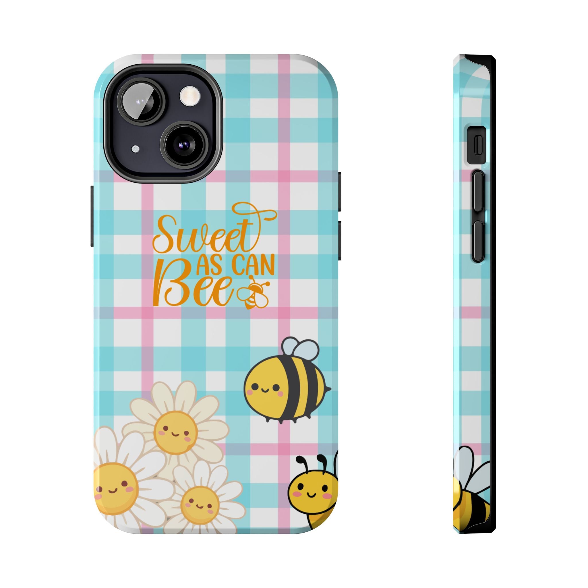 Sweet As Can Bee Tough Phone Case — Cute Bee & Daisy Plaid Protective Cover
