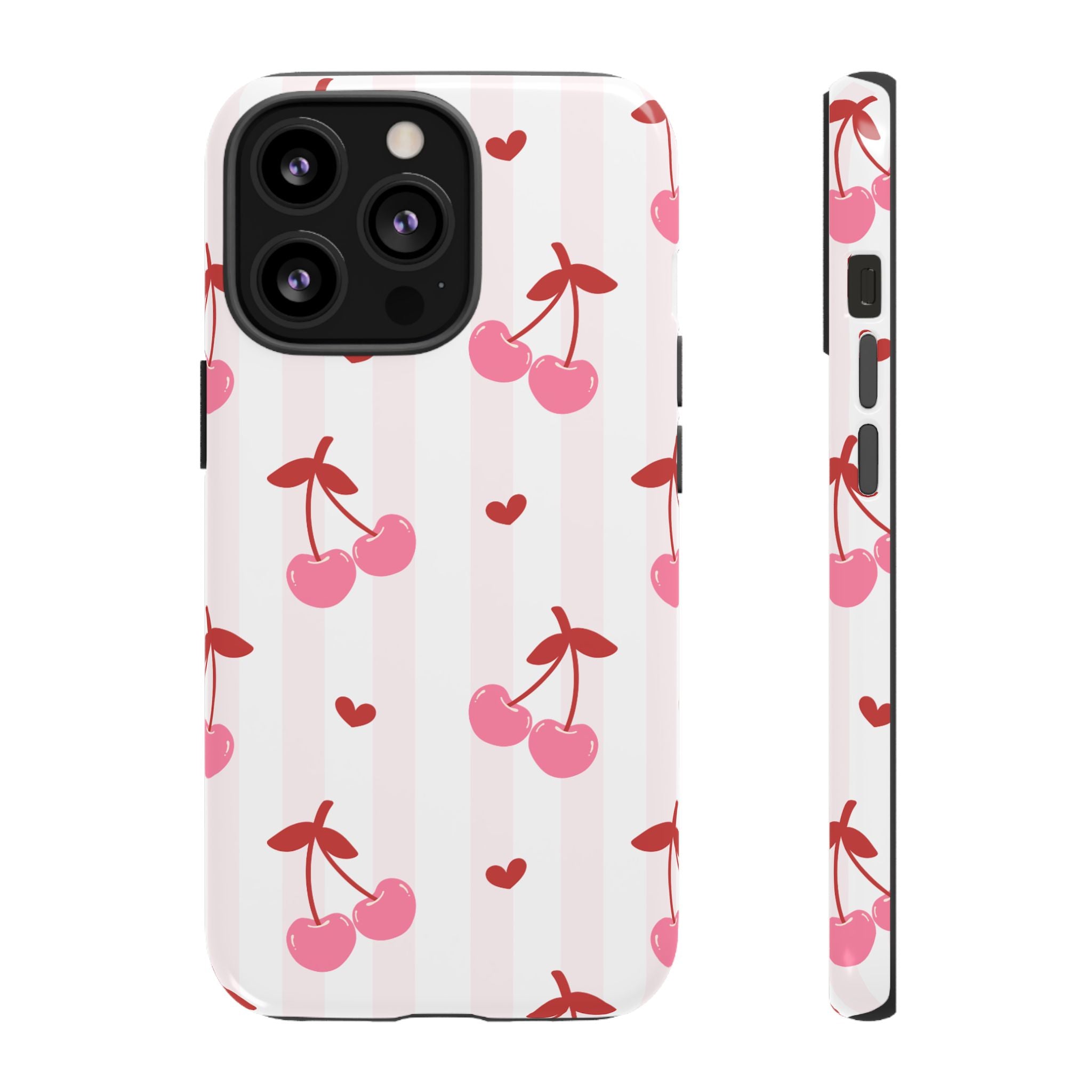 Pink Cherry Pattern Tough Phone Case — Cute Retro Fruit Design