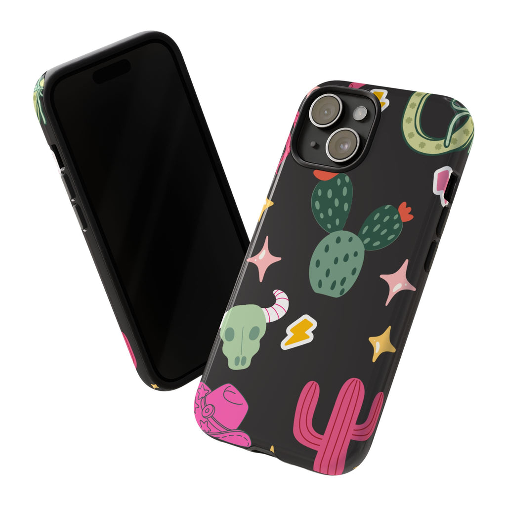 Southwest Desert Icons Tough Phone Case — Cactus, Cowboy & Skull Pattern