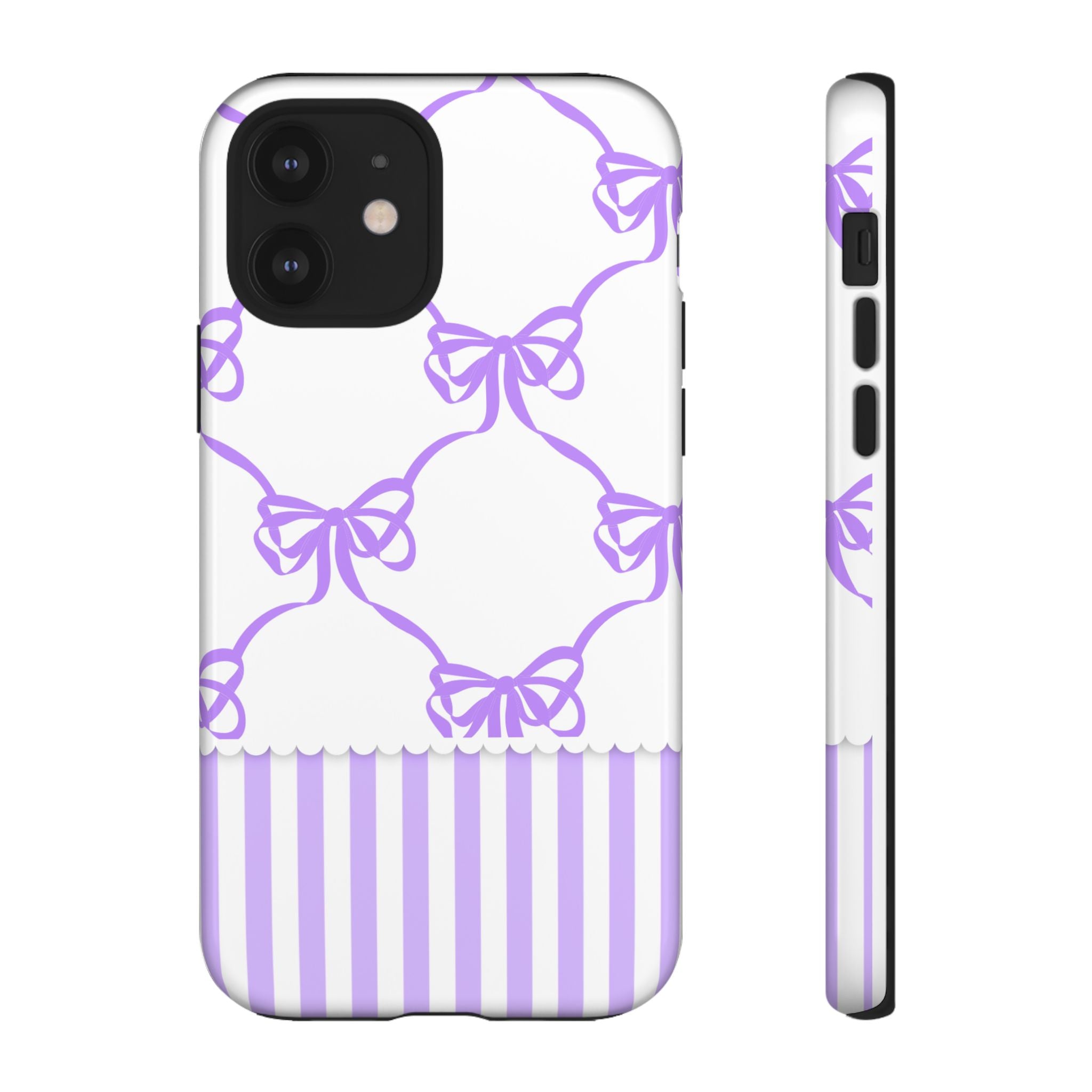 Lavender Bow Pattern Tough Phone Case - Striped Cute iPhone Cover