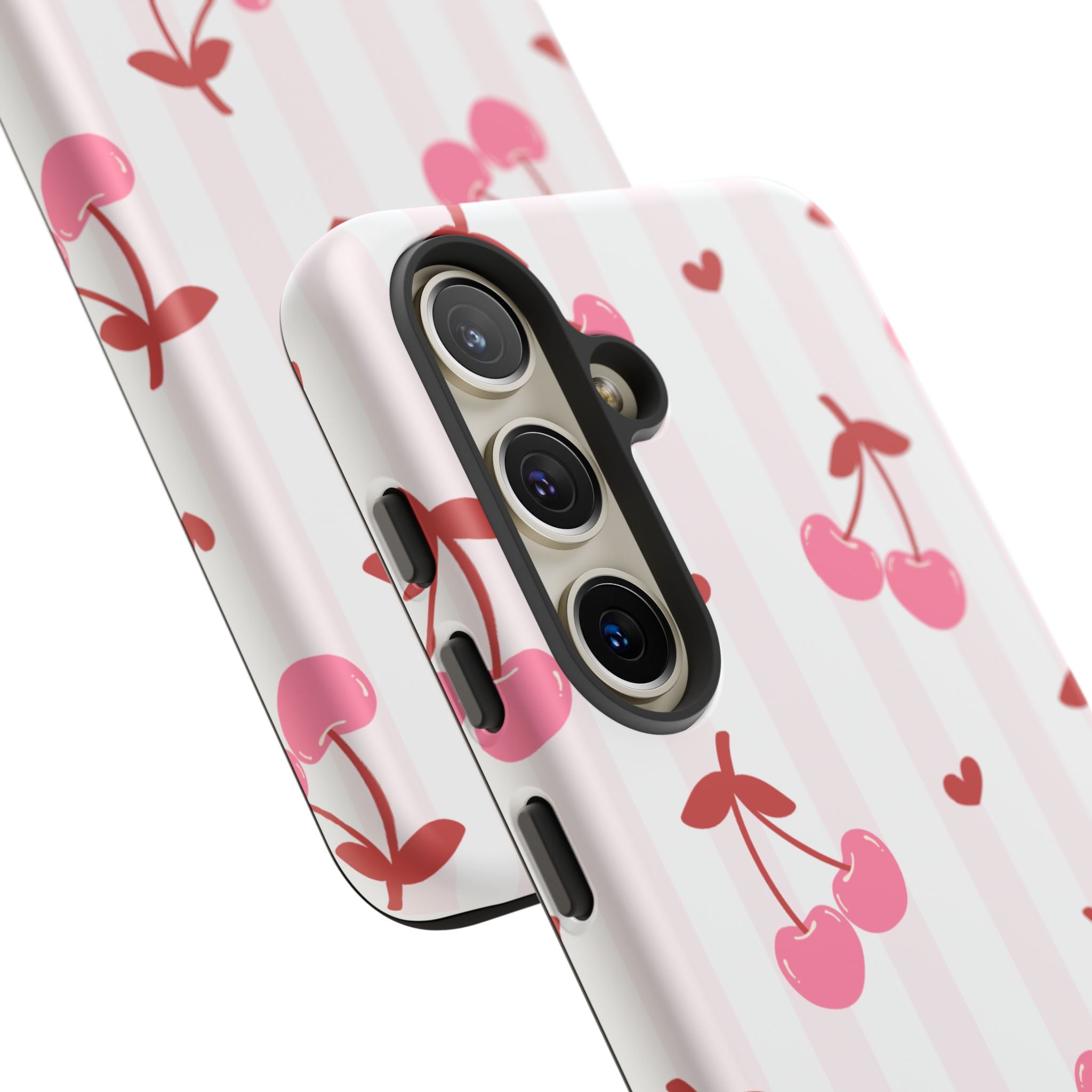 Pink Cherry Pattern Tough Phone Case — Cute Retro Fruit Design