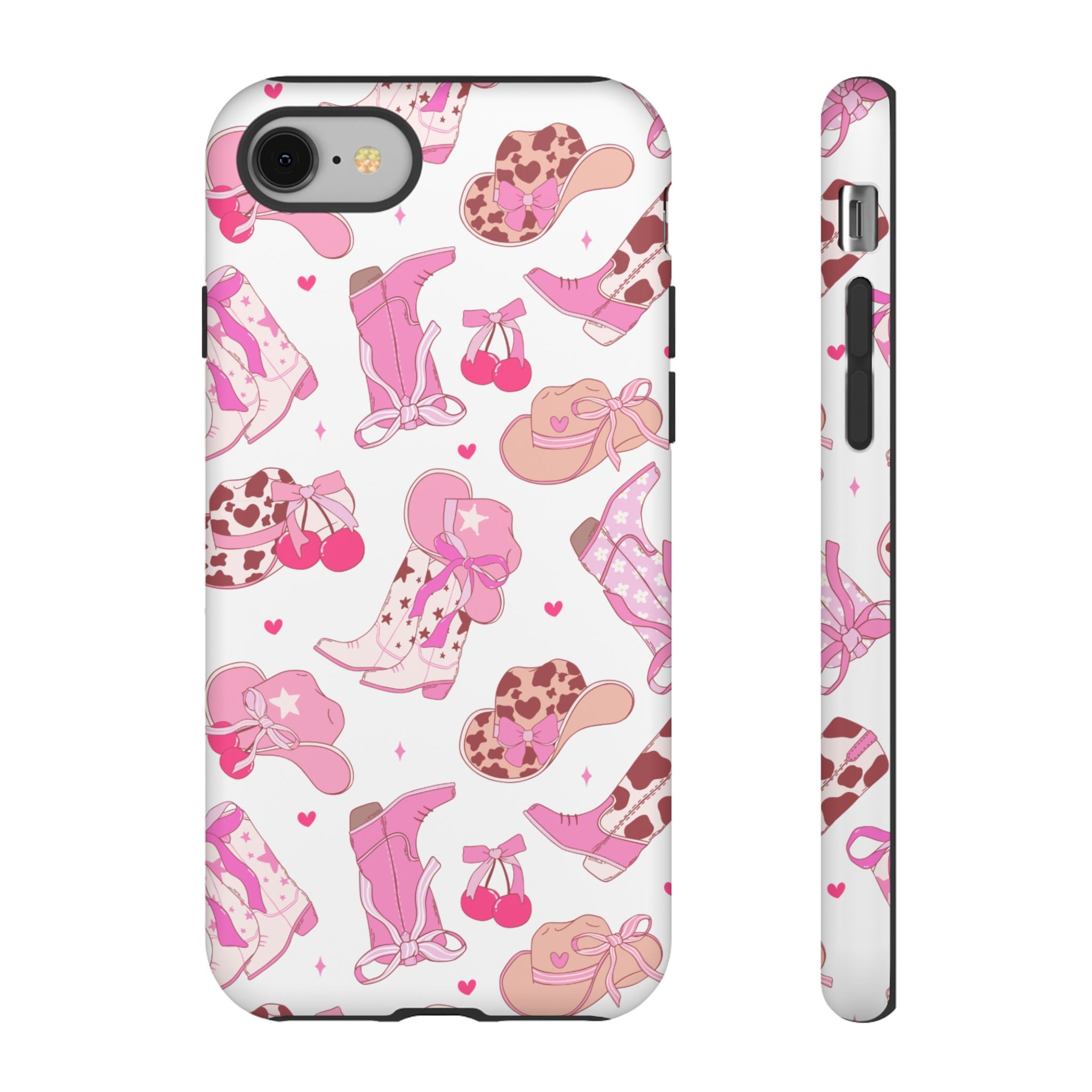 Pink Cowgirl Phone Case - Cute Western Boots & Hats Pattern Tough Case