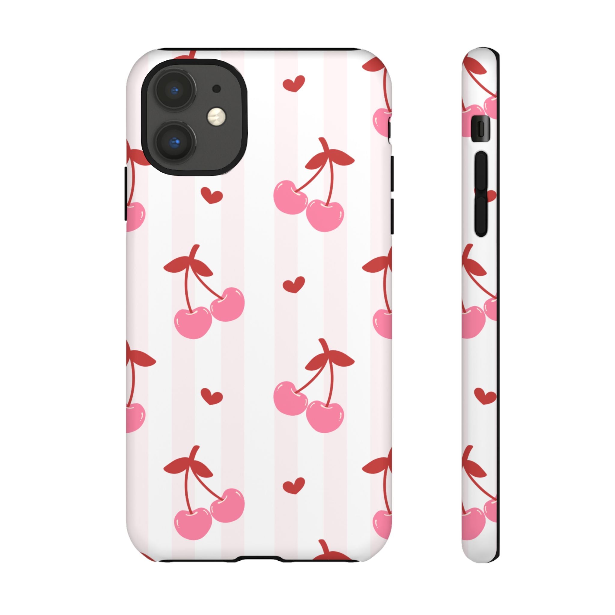 Pink Cherry Pattern Tough Phone Case — Cute Retro Fruit Design