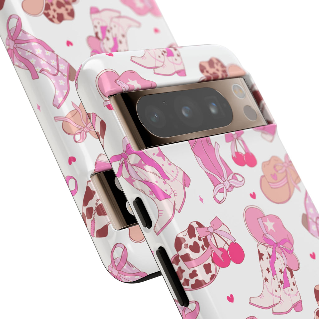 Pink Cowgirl Phone Case - Cute Western Boots & Hats Pattern Tough Case