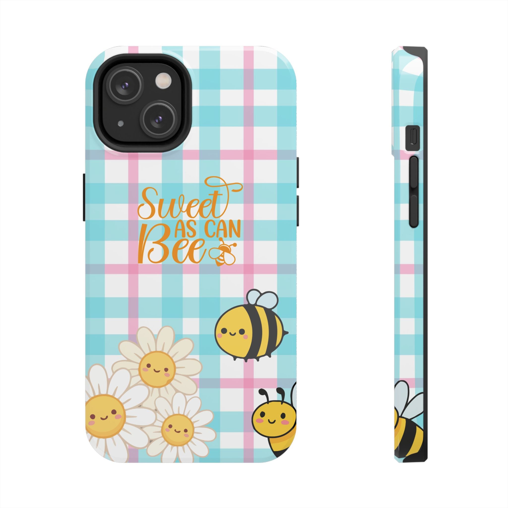 Sweet As Can Bee Tough Phone Case — Cute Bee & Daisy Plaid Protective Cover