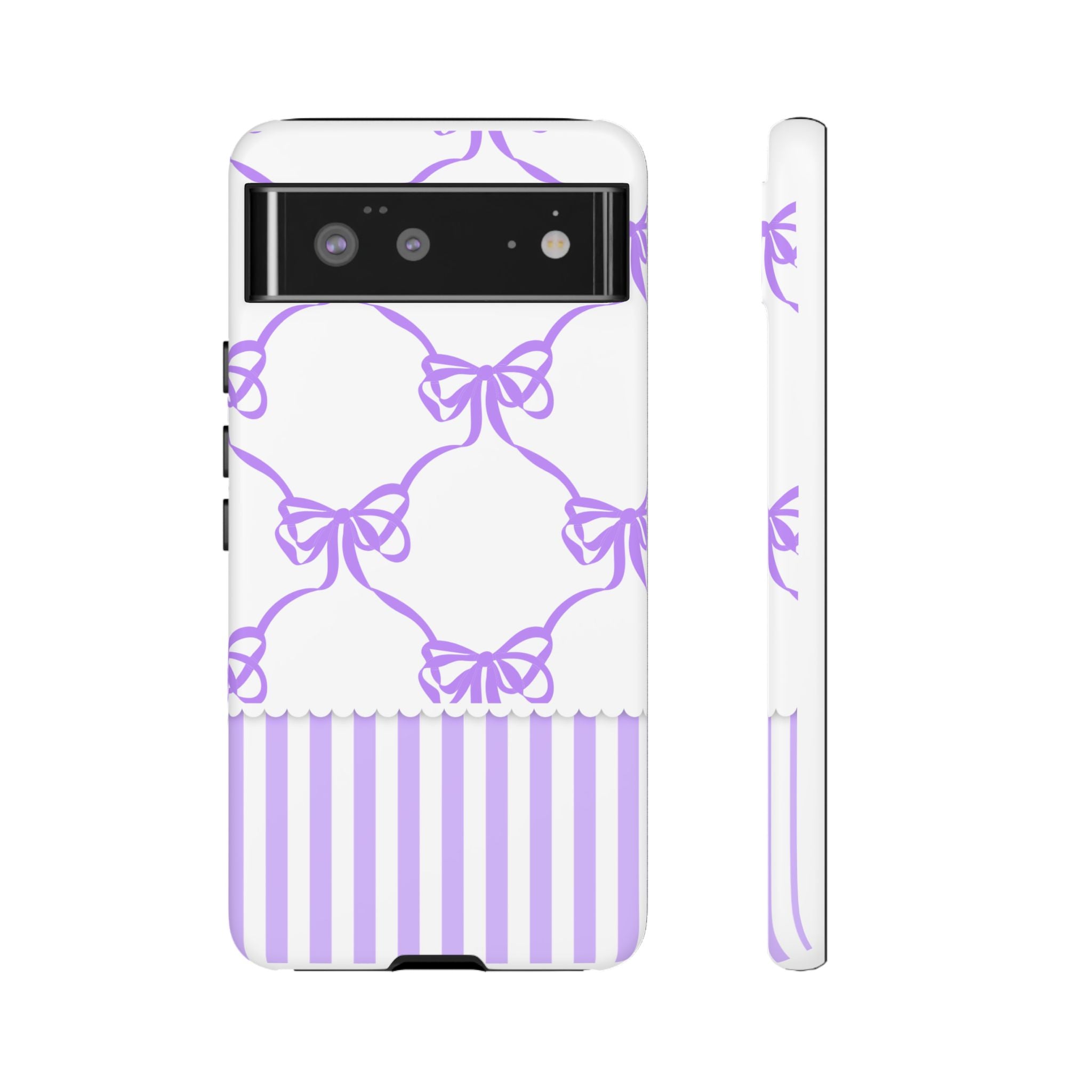 Lavender Bow Pattern Tough Phone Case - Striped Cute iPhone Cover