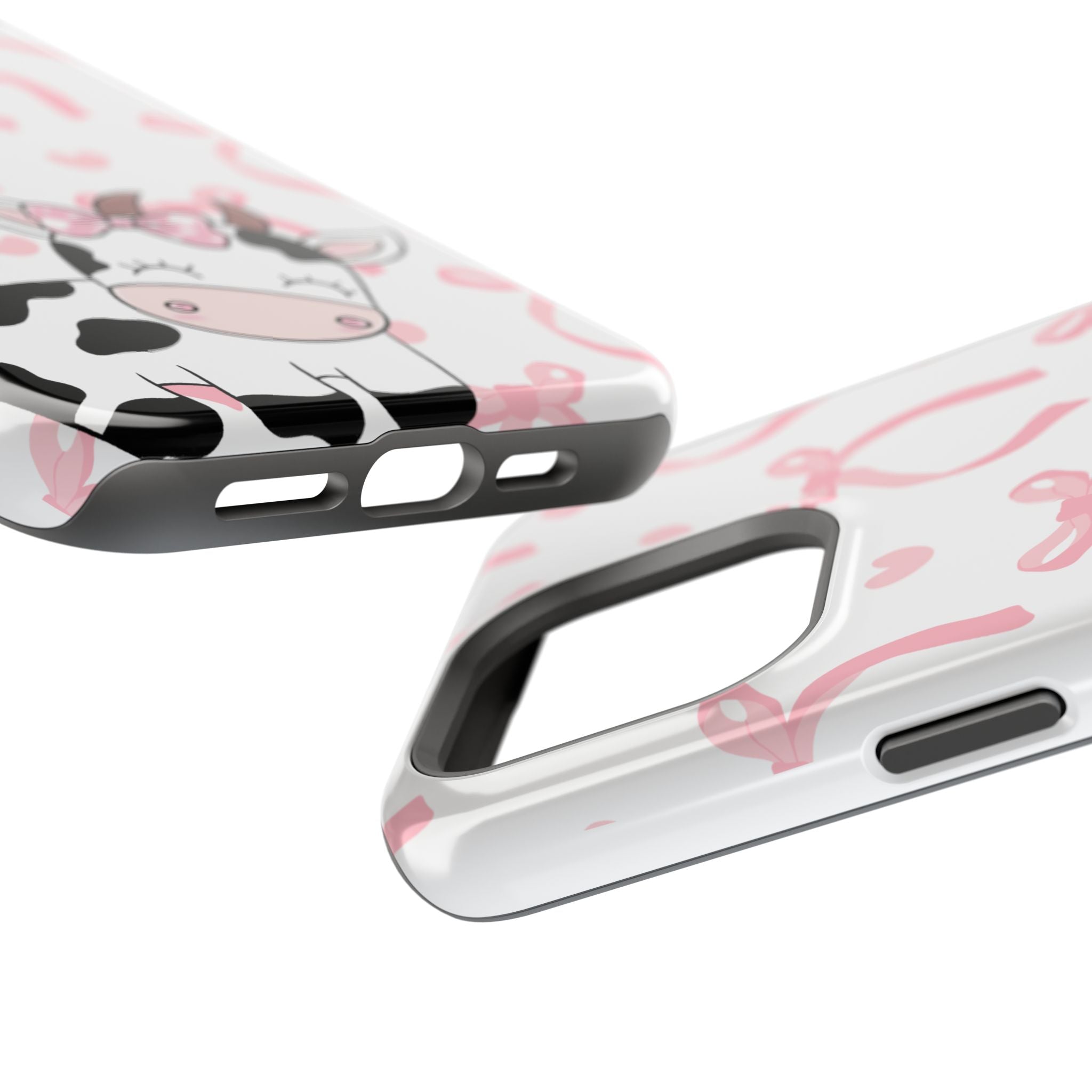 Cute Cow Phone Case — Pink Bows Magnetic Impact-Resistant Case