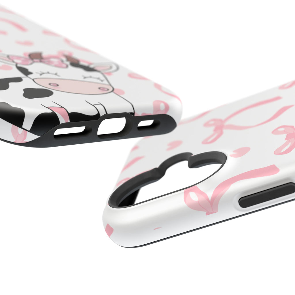 Cute Cow Phone Case — Pink Bows Magnetic Impact-Resistant Case