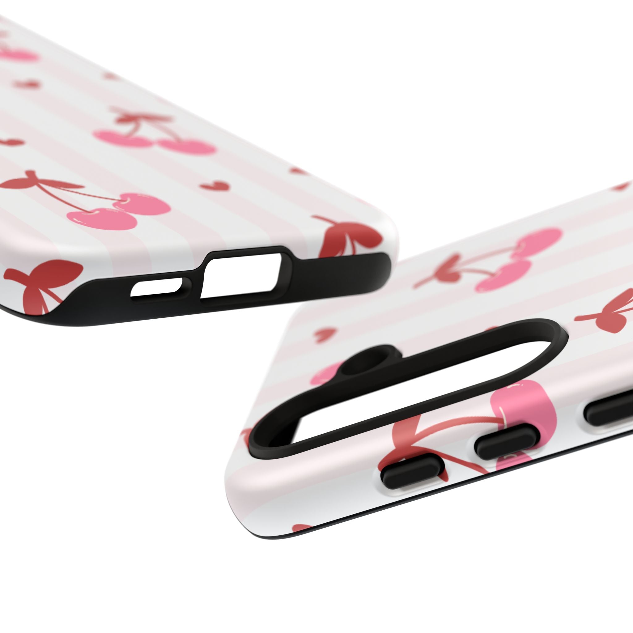 Pink Cherry Pattern Tough Phone Case — Cute Retro Fruit Design