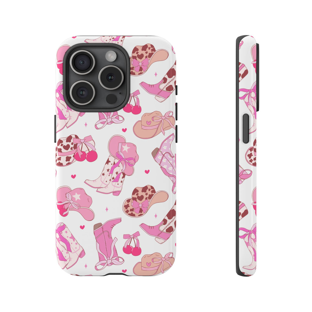Pink Cowgirl Phone Case - Cute Western Boots & Hats Pattern Tough Case