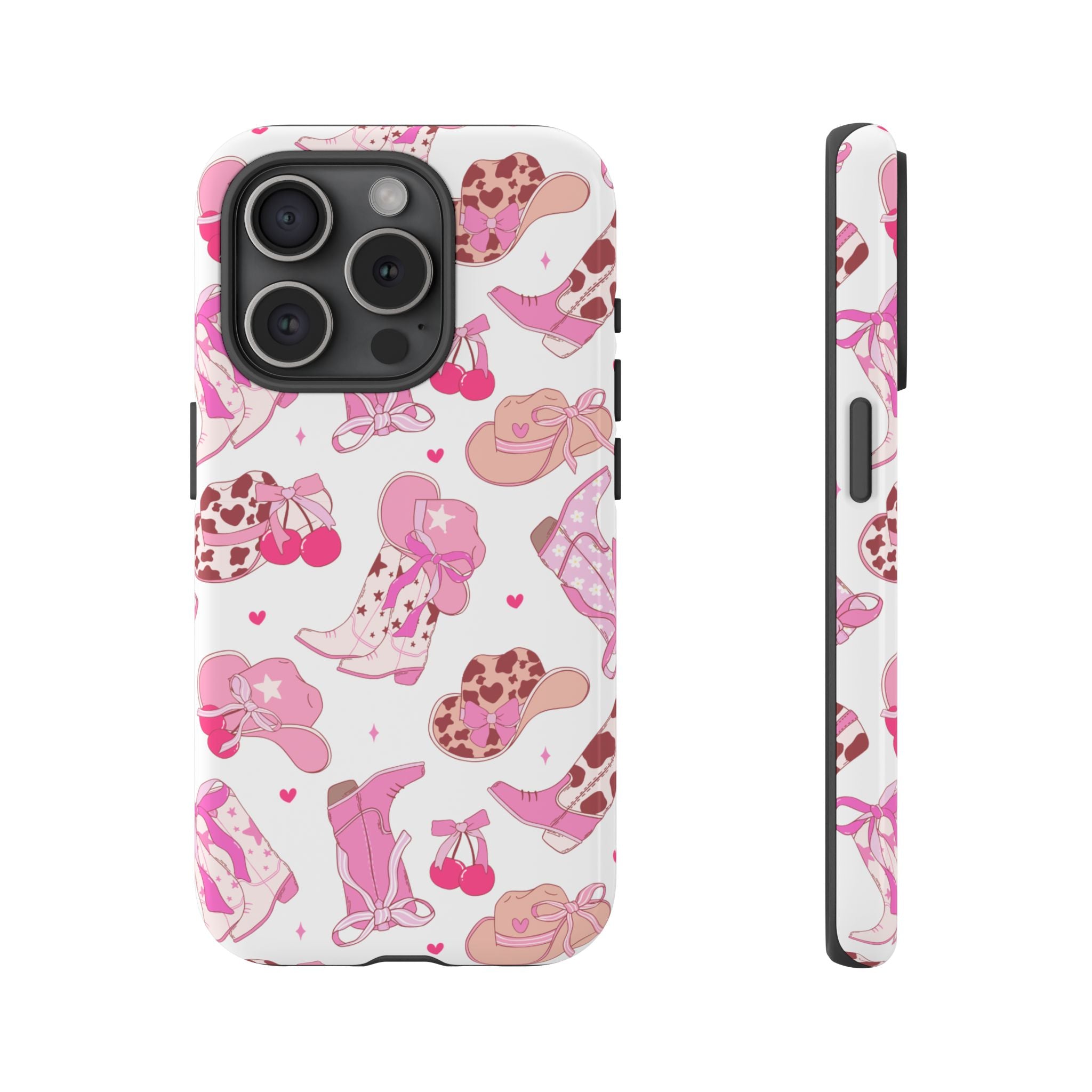Pink Cowgirl Phone Case - Cute Western Boots & Hats Pattern Tough Case