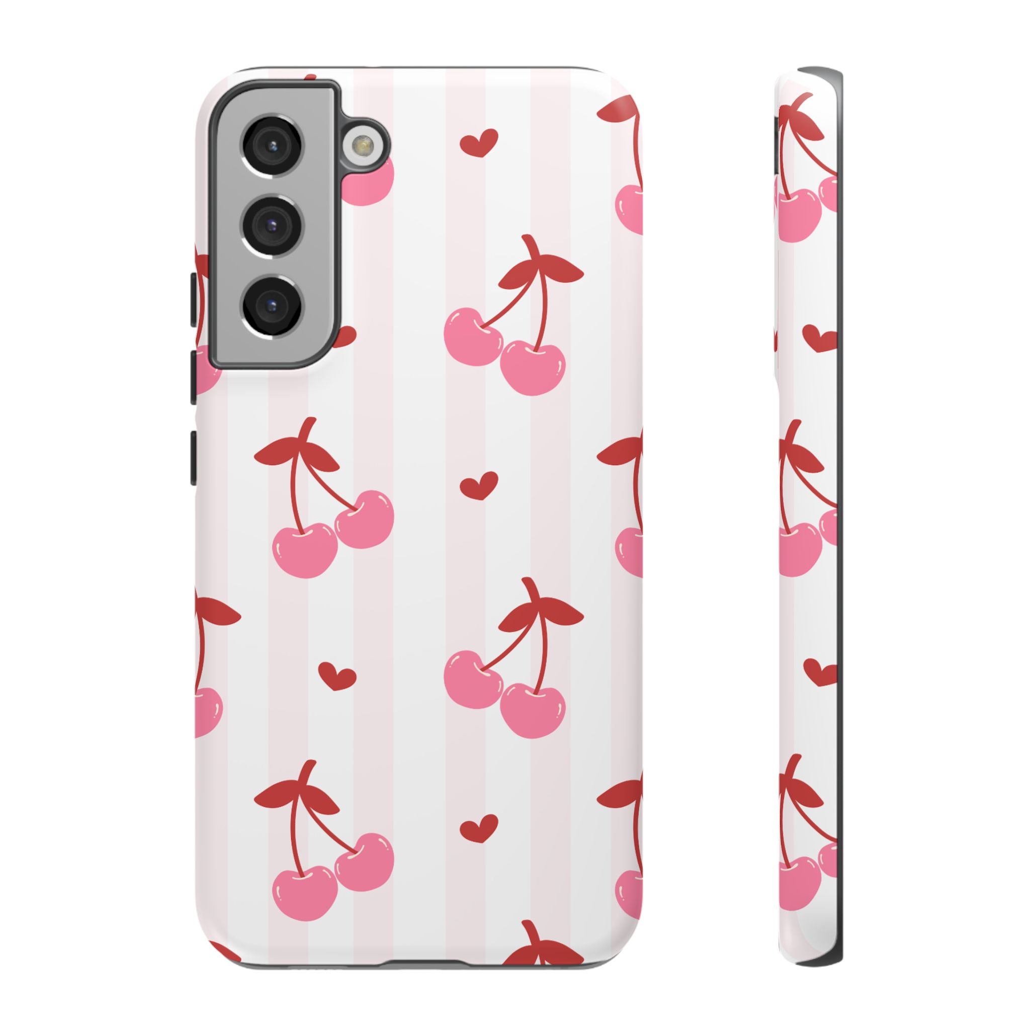 Pink Cherry Pattern Tough Phone Case — Cute Retro Fruit Design