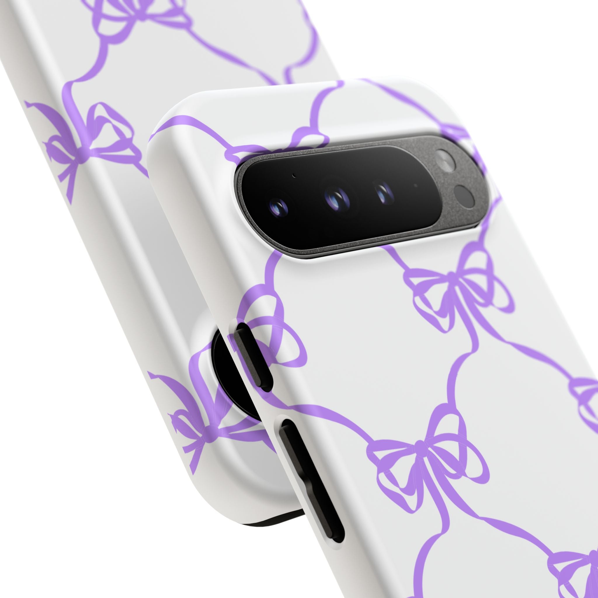Lavender Bow Pattern Tough Phone Case - Striped Cute iPhone Cover