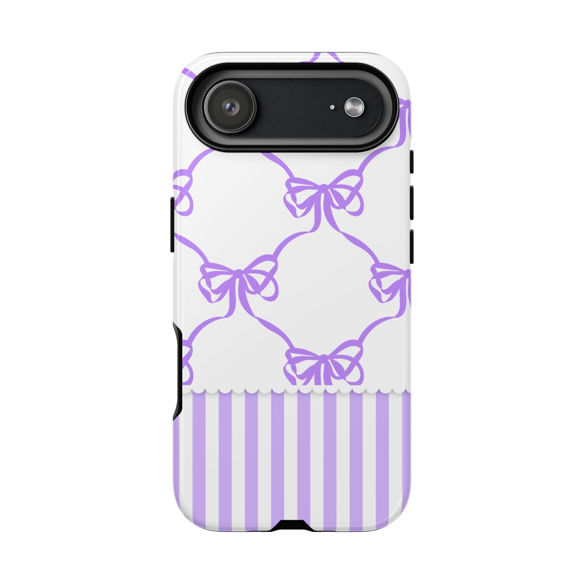 Lavender Bow Pattern Tough Phone Case - Striped Cute iPhone Cover