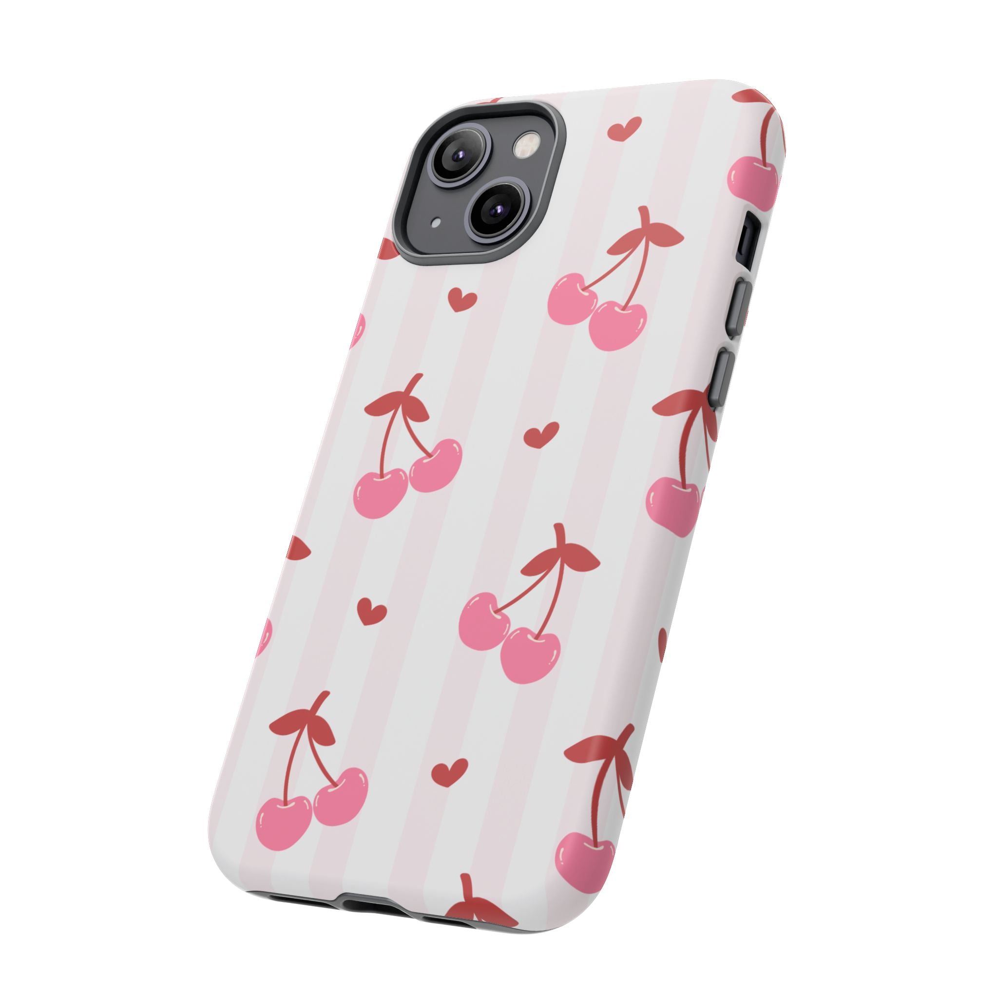 Pink Cherry Pattern Tough Phone Case — Cute Retro Fruit Design