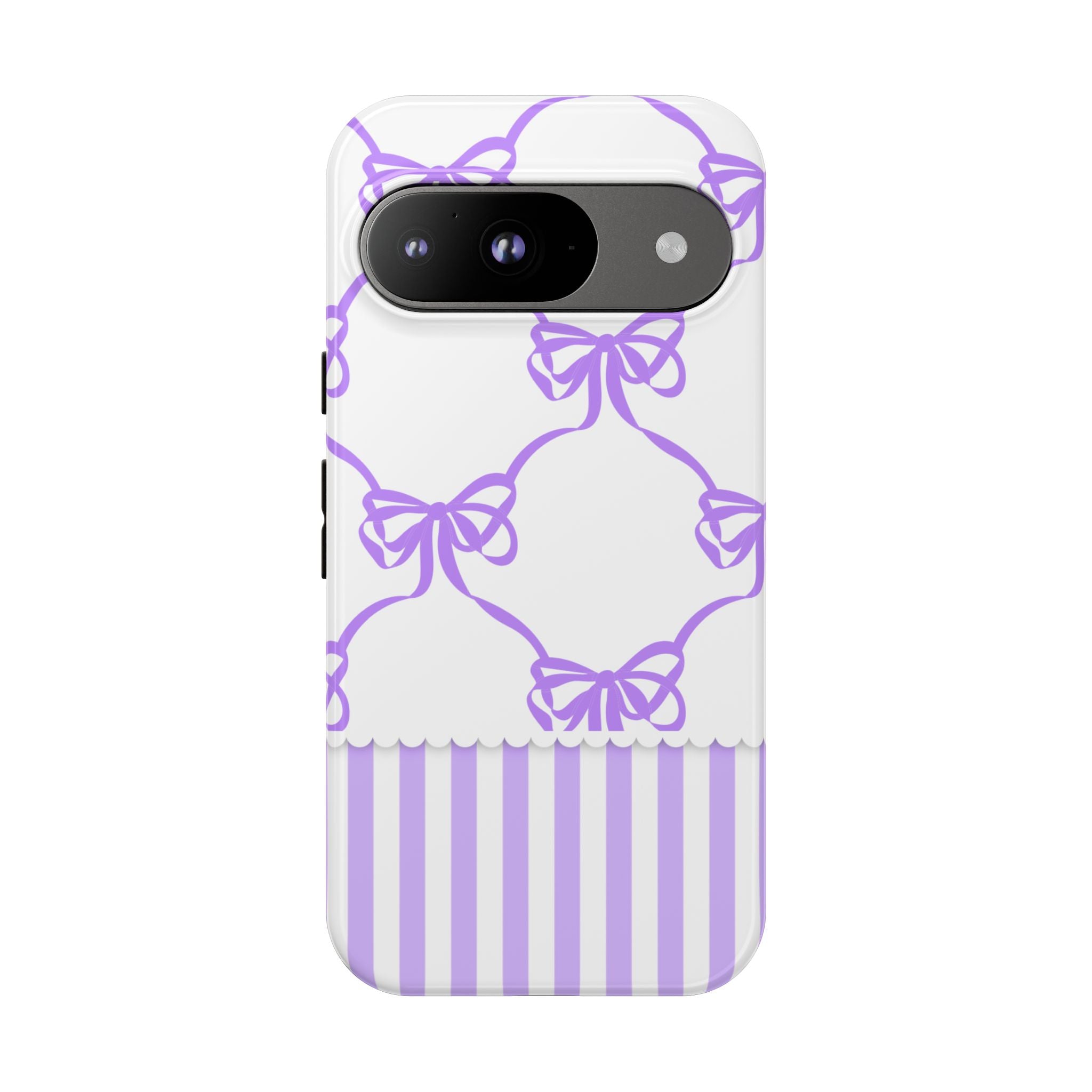Lavender Bow Pattern Tough Phone Case - Striped Cute iPhone Cover
