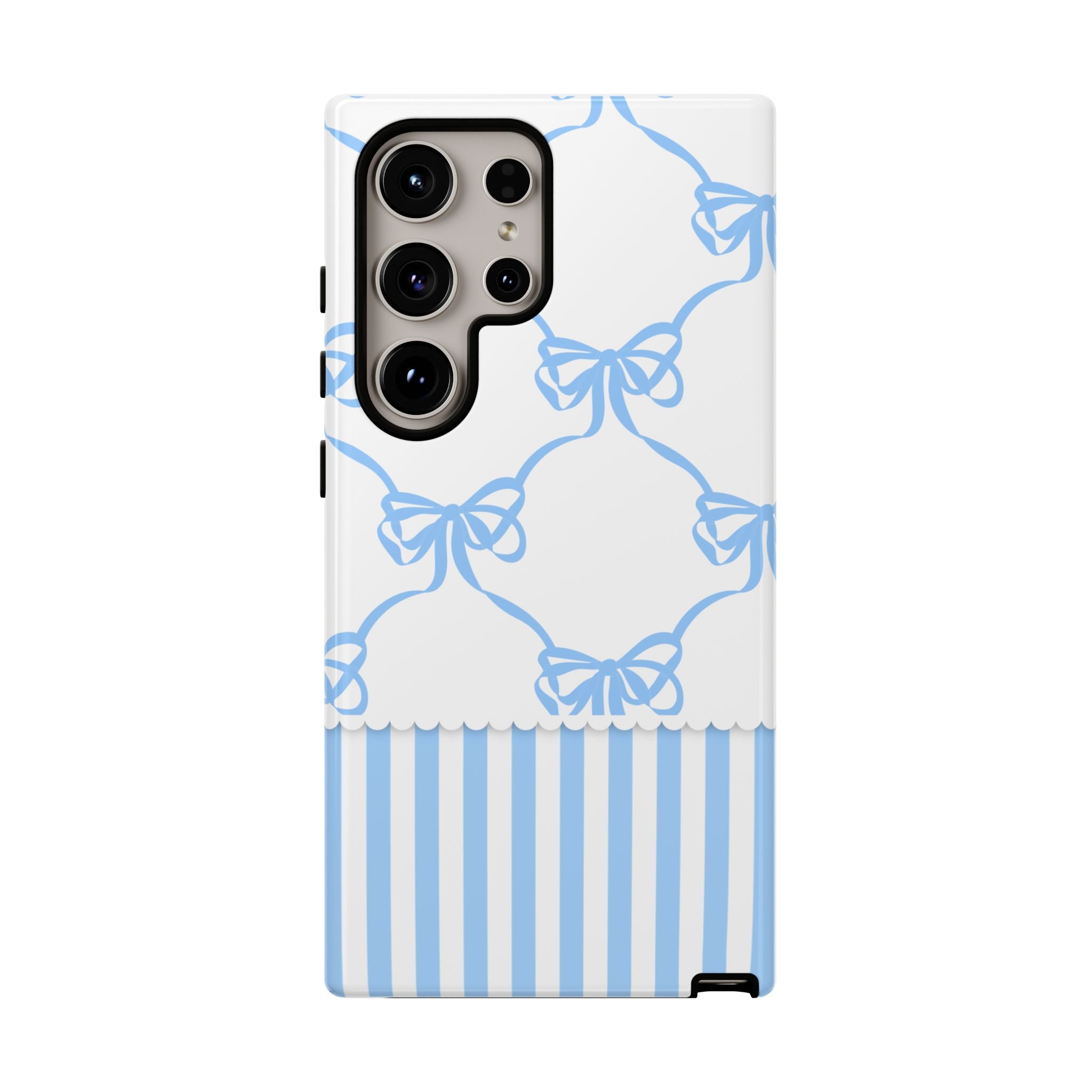 Blue Bow Stripes Phone Case — Cute Pastel Protective Tough Case