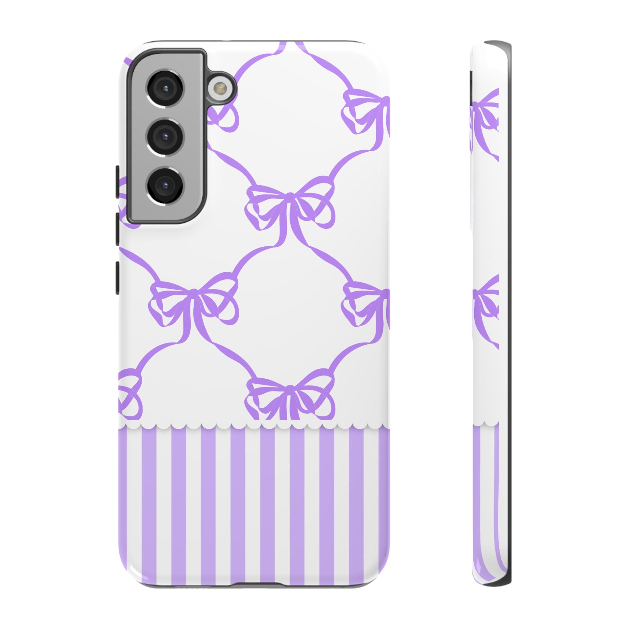 Lavender Bow Pattern Tough Phone Case - Striped Cute iPhone Cover