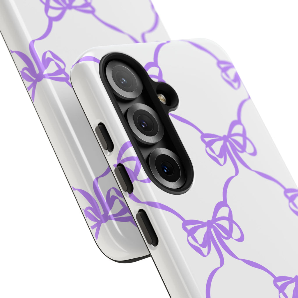Lavender Bow Pattern Tough Phone Case - Striped Cute iPhone Cover