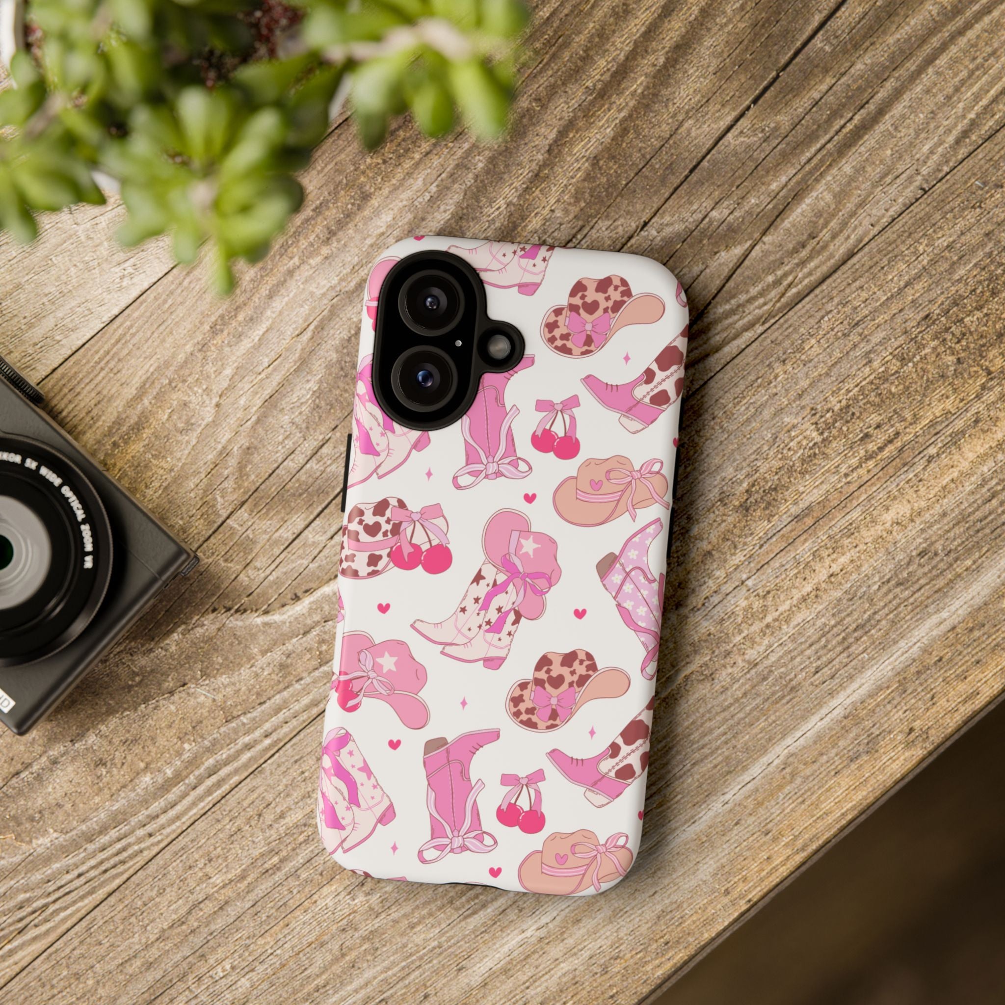 Pink Cowgirl Phone Case - Cute Western Boots & Hats Pattern Tough Case