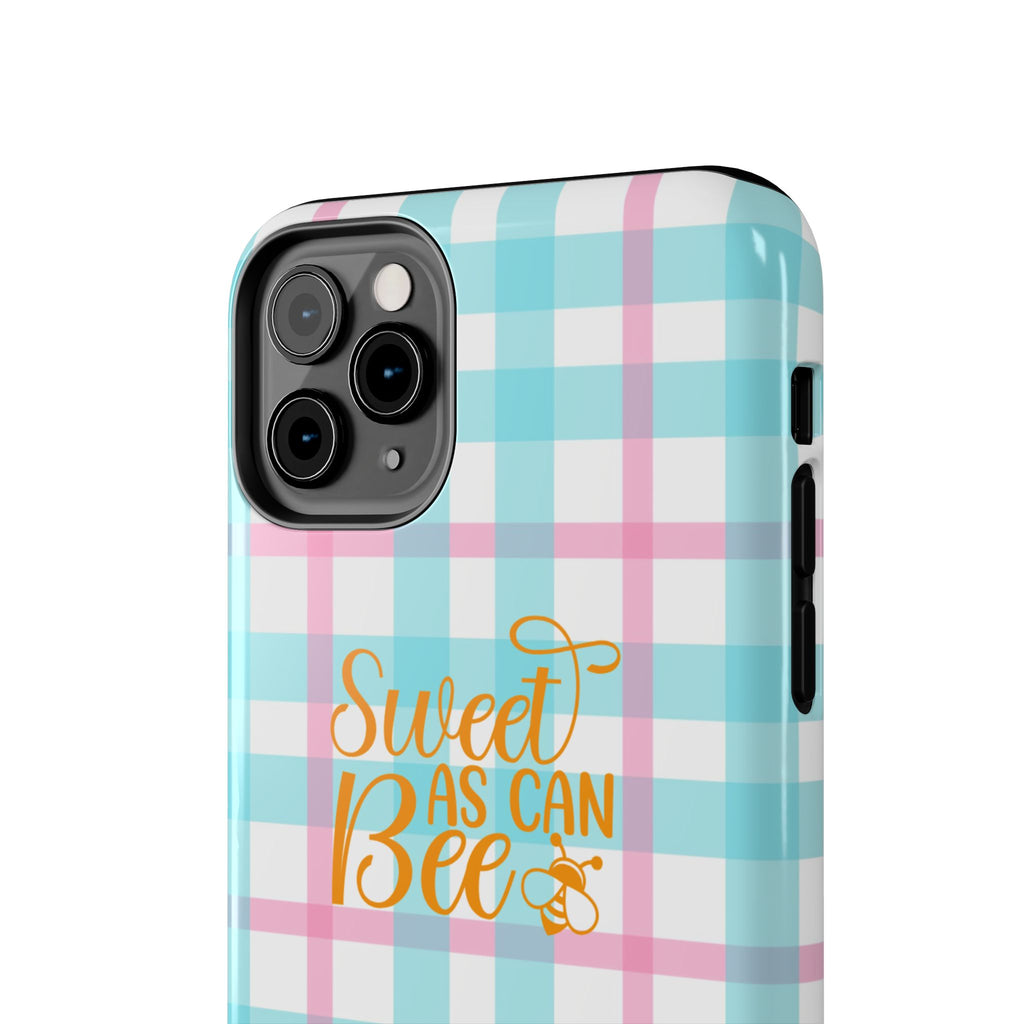 Sweet As Can Bee Tough Phone Case — Cute Bee & Daisy Plaid Protective Cover