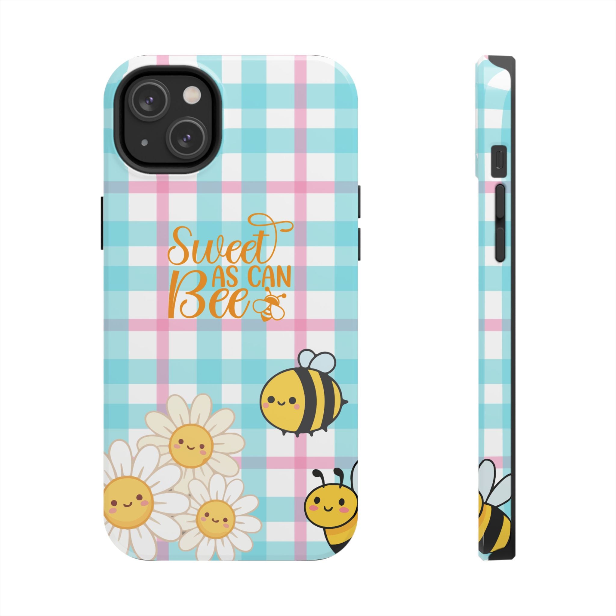 Sweet As Can Bee Tough Phone Case — Cute Bee & Daisy Plaid Protective Cover