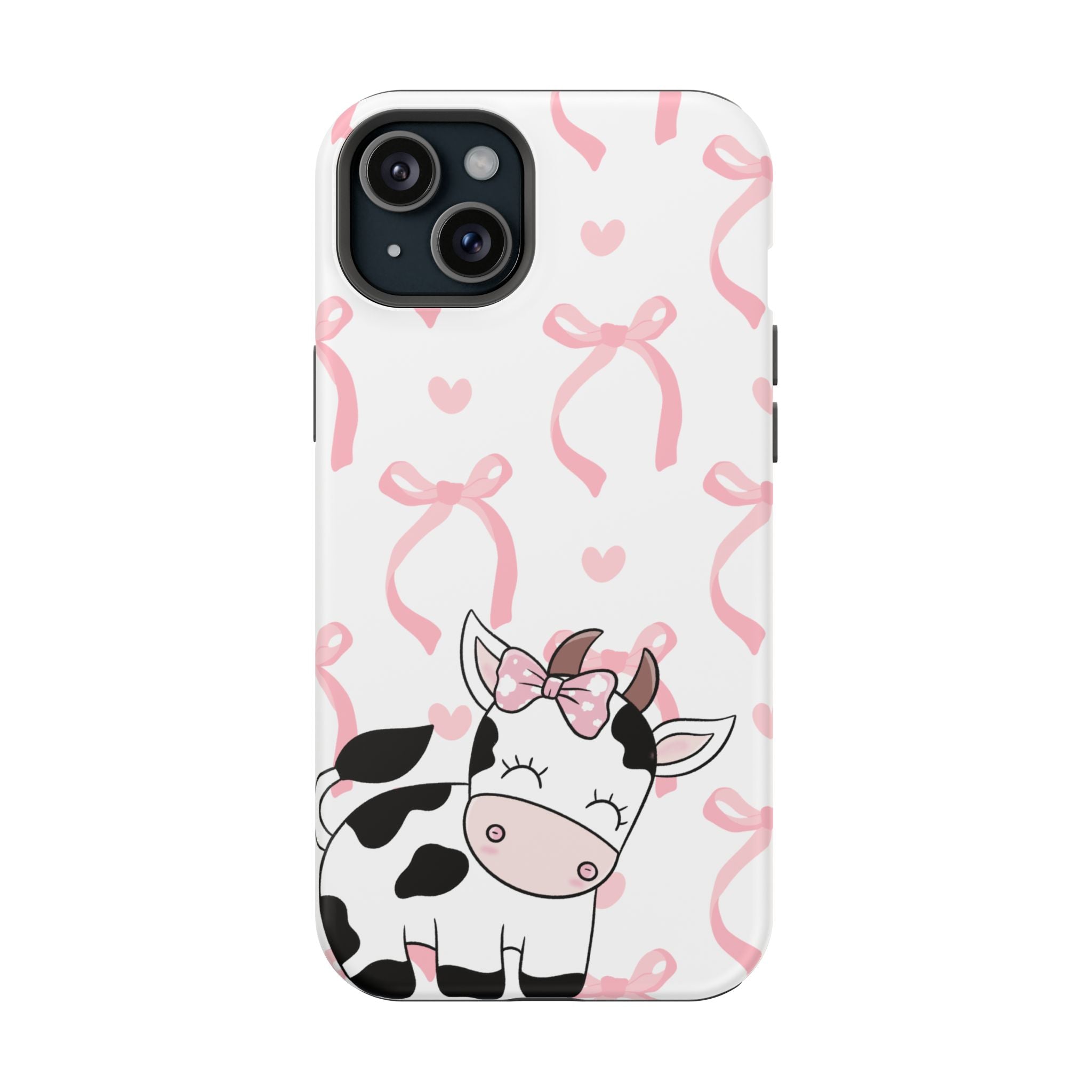 Cute Cow Phone Case — Pink Bows Magnetic Impact-Resistant Case