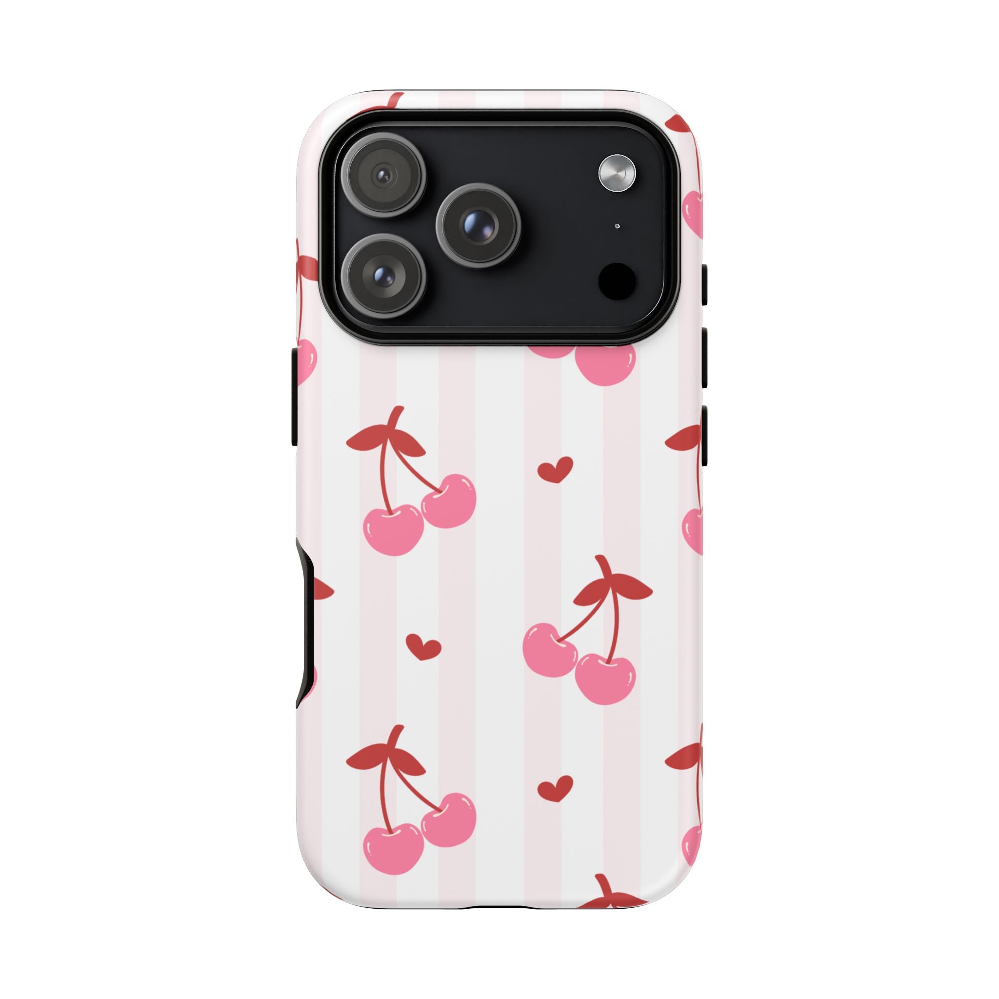 Pink Cherry Pattern Tough Phone Case — Cute Retro Fruit Design