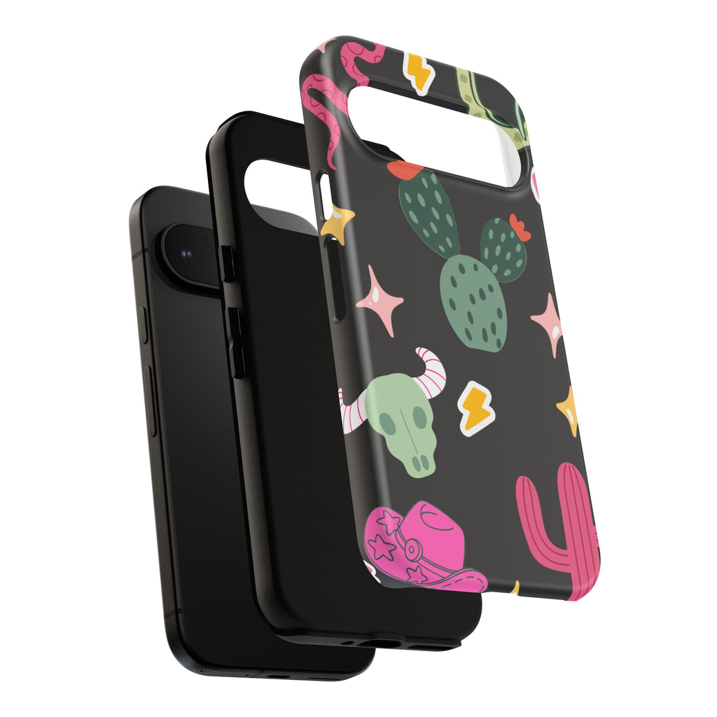 Southwest Desert Icons Tough Phone Case — Cactus, Cowboy & Skull Pattern