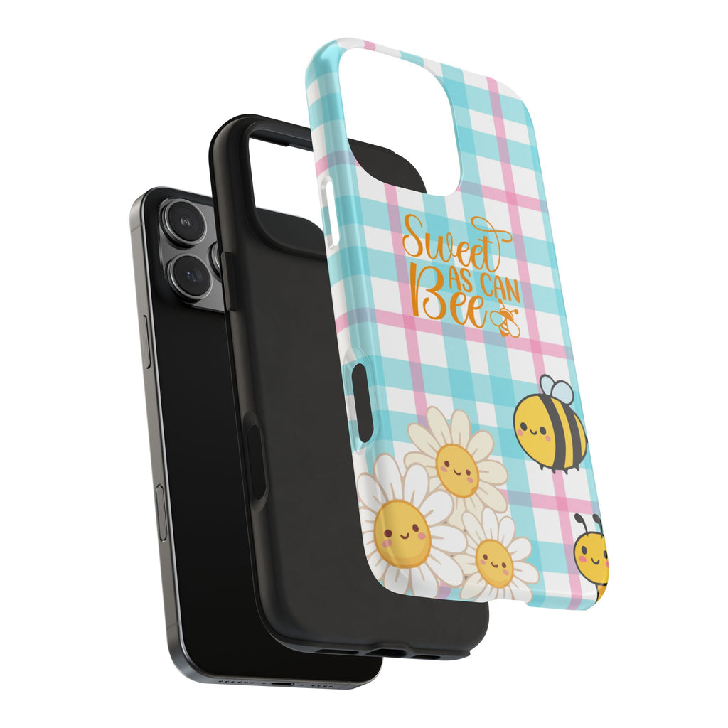 Sweet As Can Bee Tough Phone Case — Cute Bee & Daisy Plaid Protective Cover