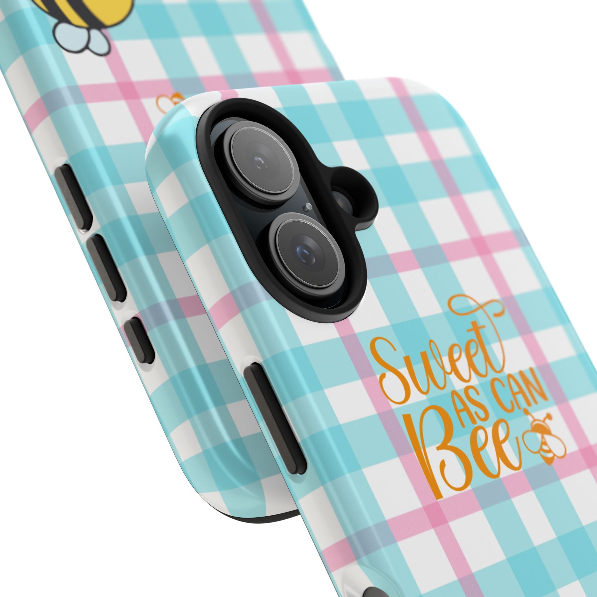 Sweet As Can Bee Tough Phone Case — Cute Bee & Daisy Plaid Protective Cover