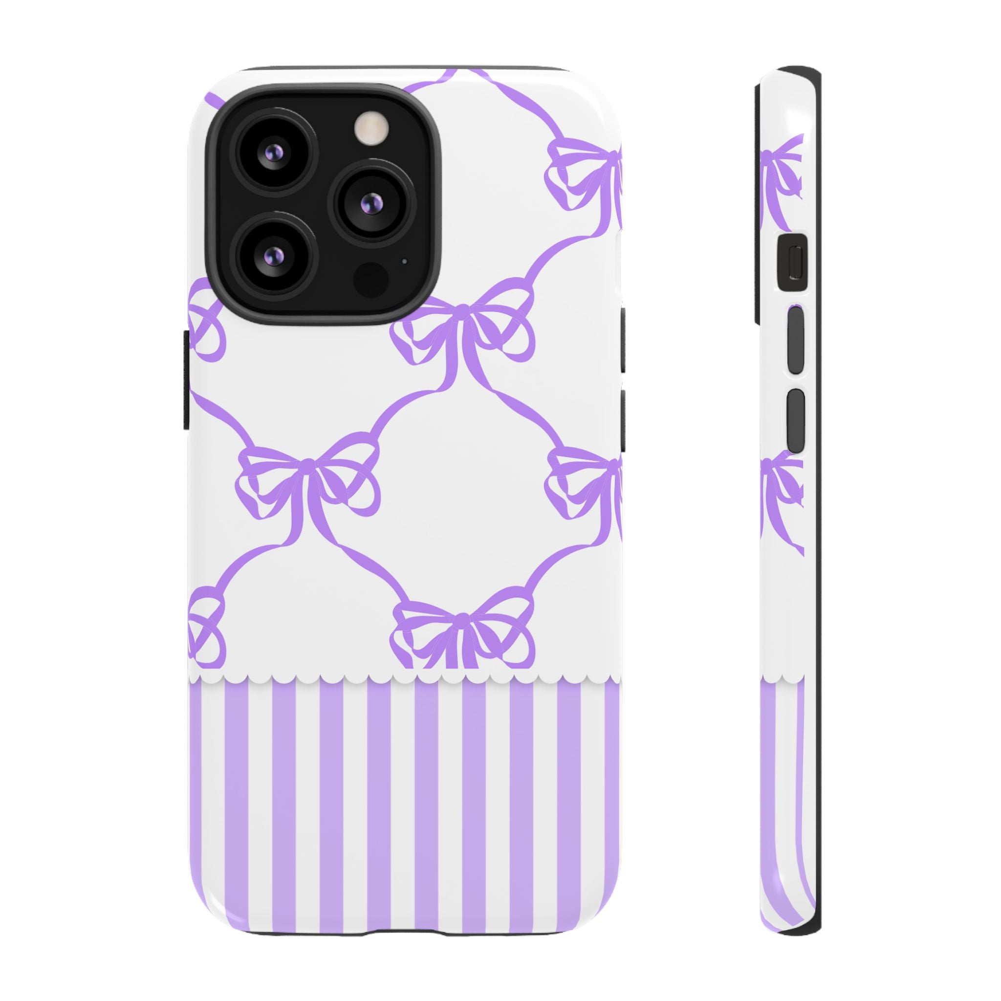 Lavender Bow Pattern Tough Phone Case - Striped Cute iPhone Cover