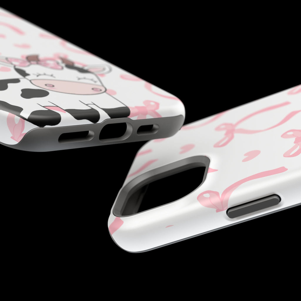 Cute Cow Phone Case — Pink Bows Magnetic Impact-Resistant Case