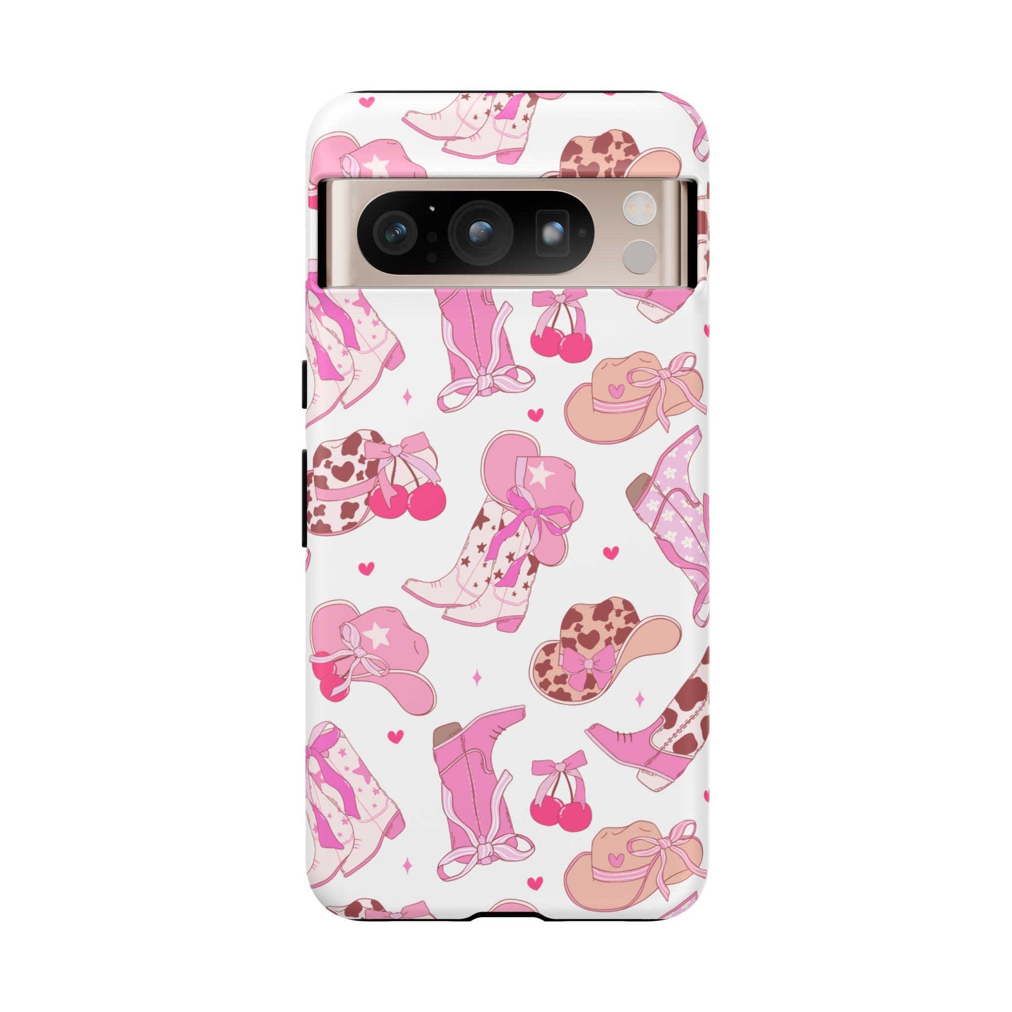 Pink Cowgirl Phone Case - Cute Western Boots & Hats Pattern Tough Case