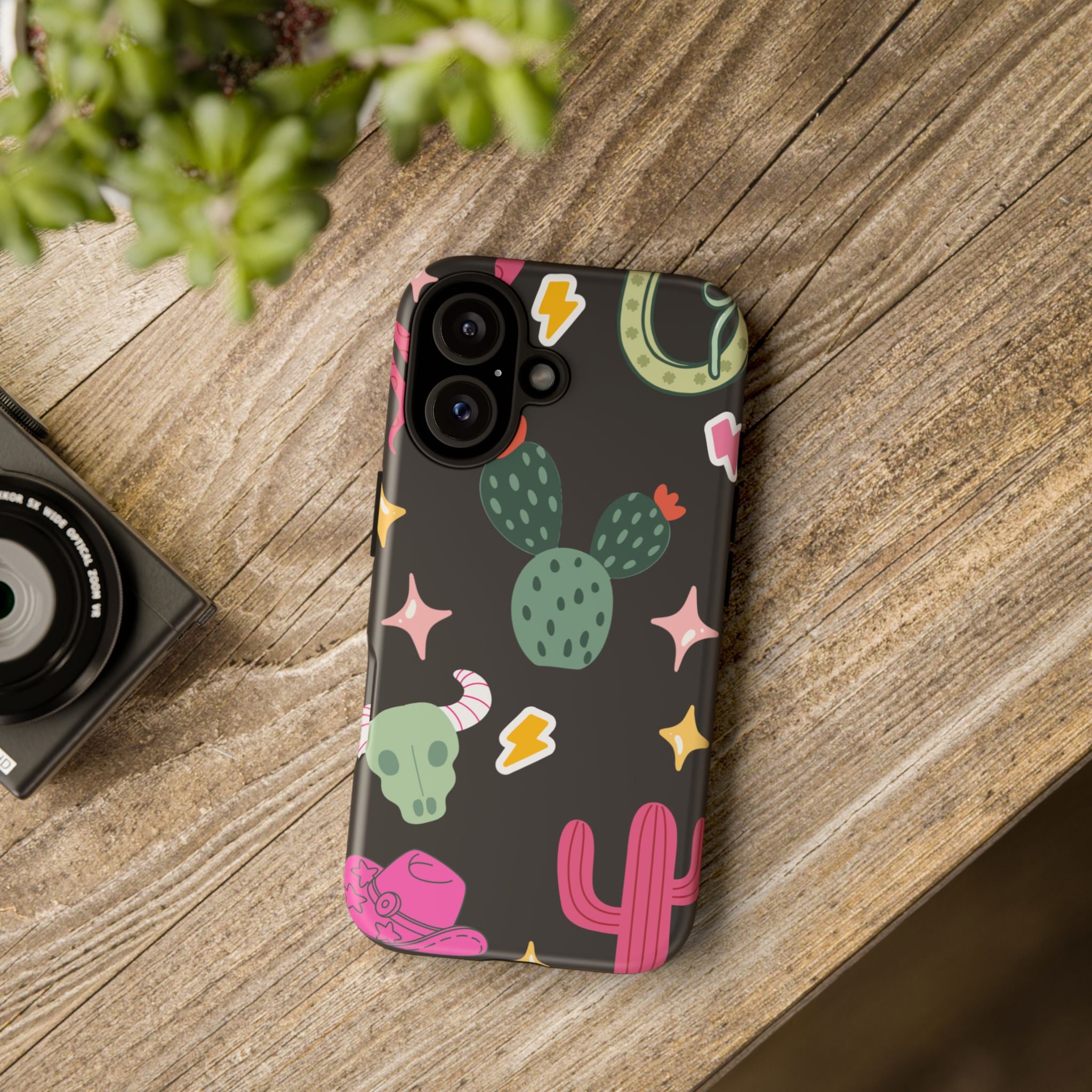 Southwest Desert Icons Tough Phone Case — Cactus, Cowboy & Skull Pattern
