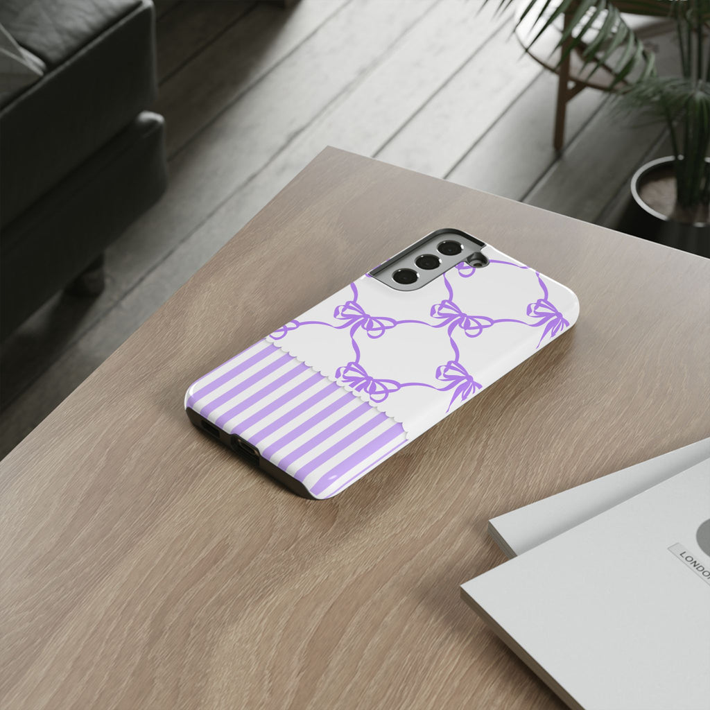 Lavender Bow Pattern Tough Phone Case - Striped Cute iPhone Cover