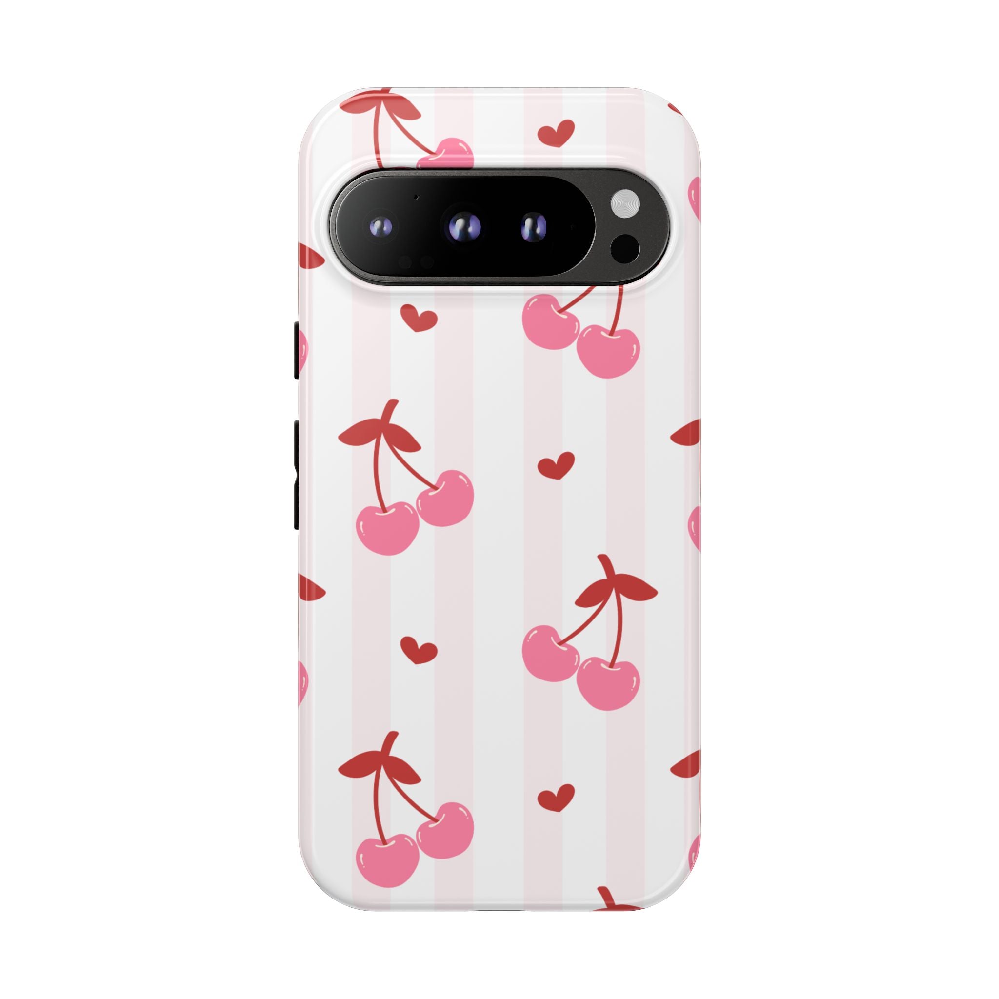 Pink Cherry Pattern Tough Phone Case — Cute Retro Fruit Design