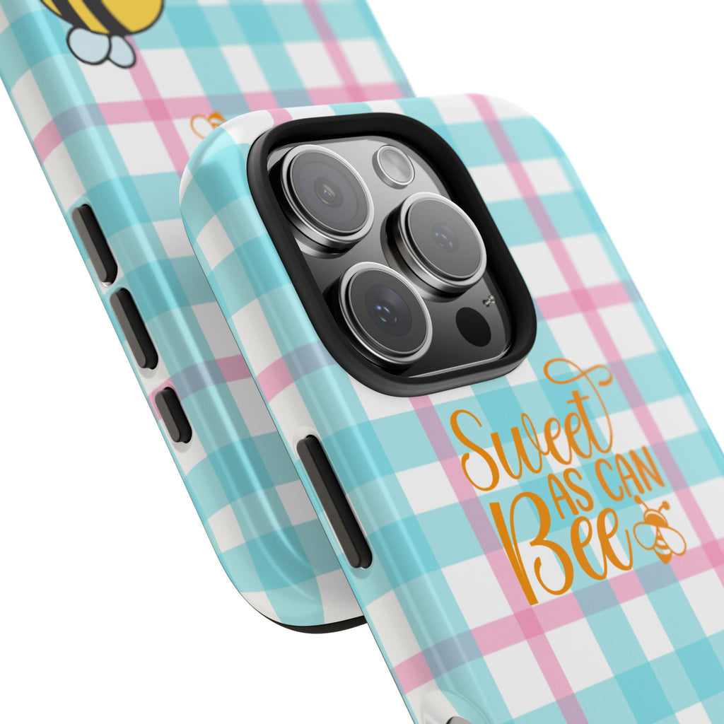 Sweet As Can Bee Tough Phone Case — Cute Bee & Daisy Plaid Protective Cover