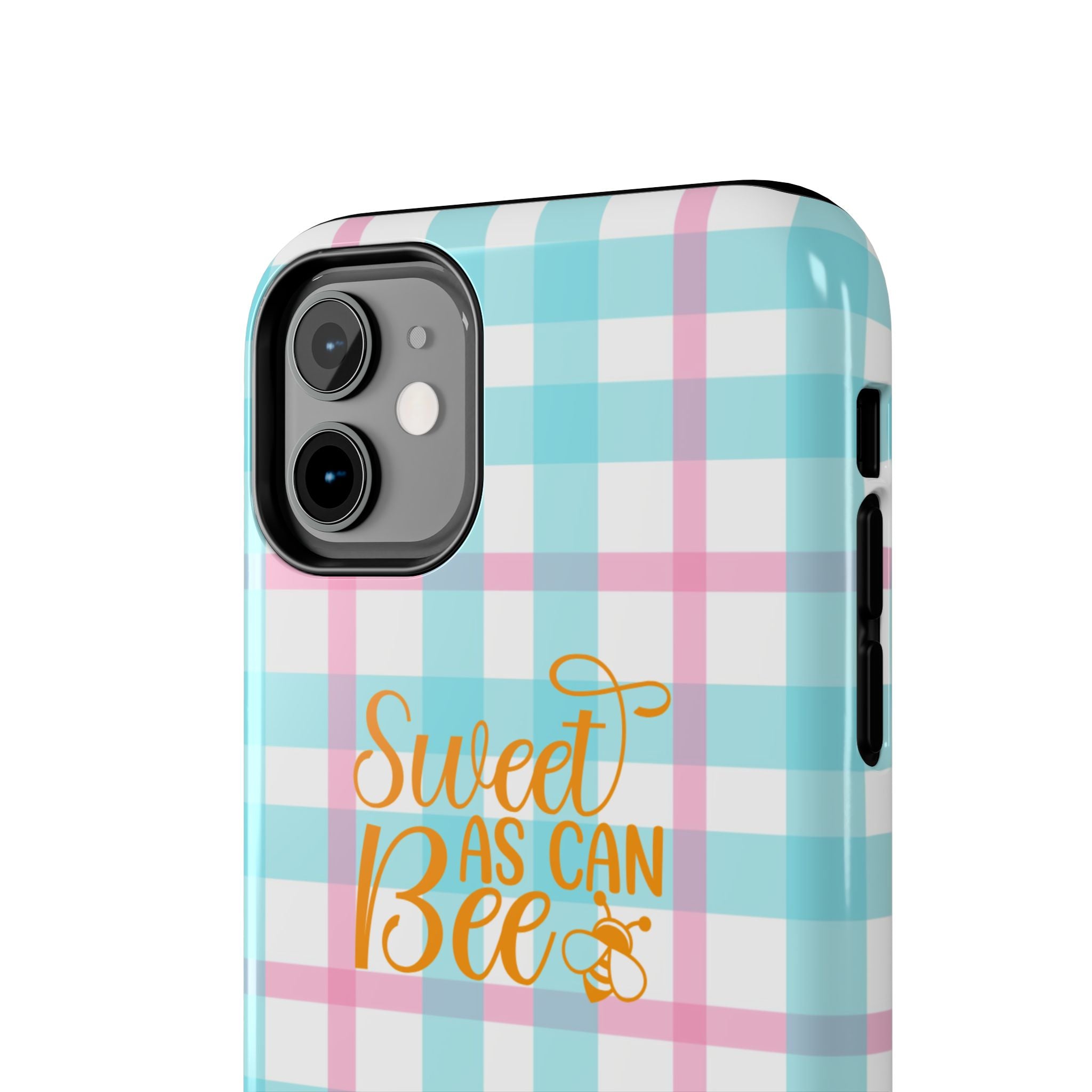 Sweet As Can Bee Tough Phone Case — Cute Bee & Daisy Plaid Protective Cover